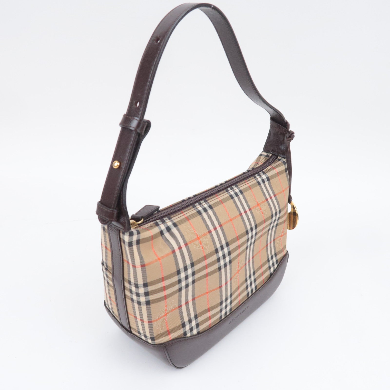 BURBERRY Nova Plaid Canvas Leather Shoulder Bag Beige Brown