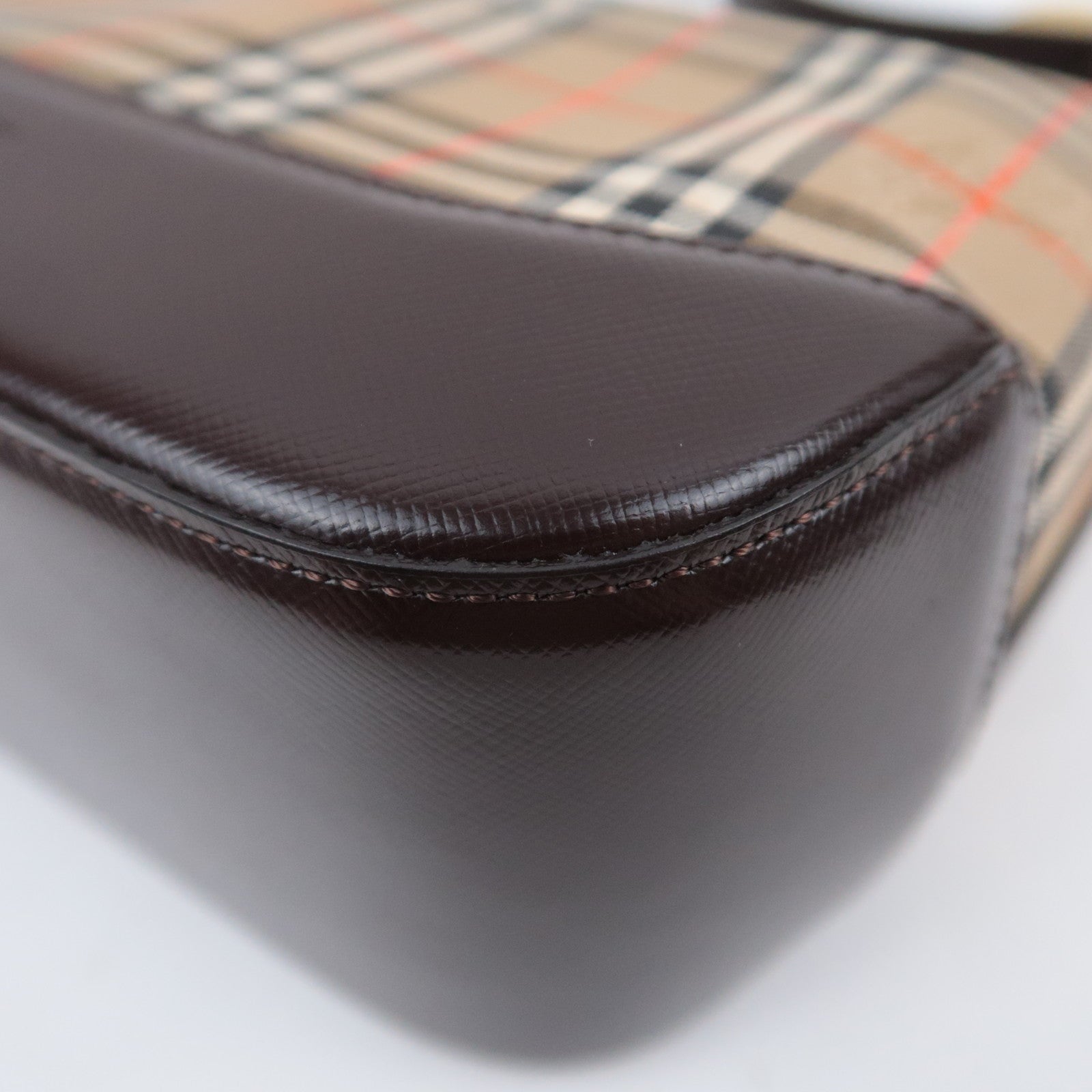 BURBERRY Nova Plaid Canvas Leather Shoulder Bag Beige Brown