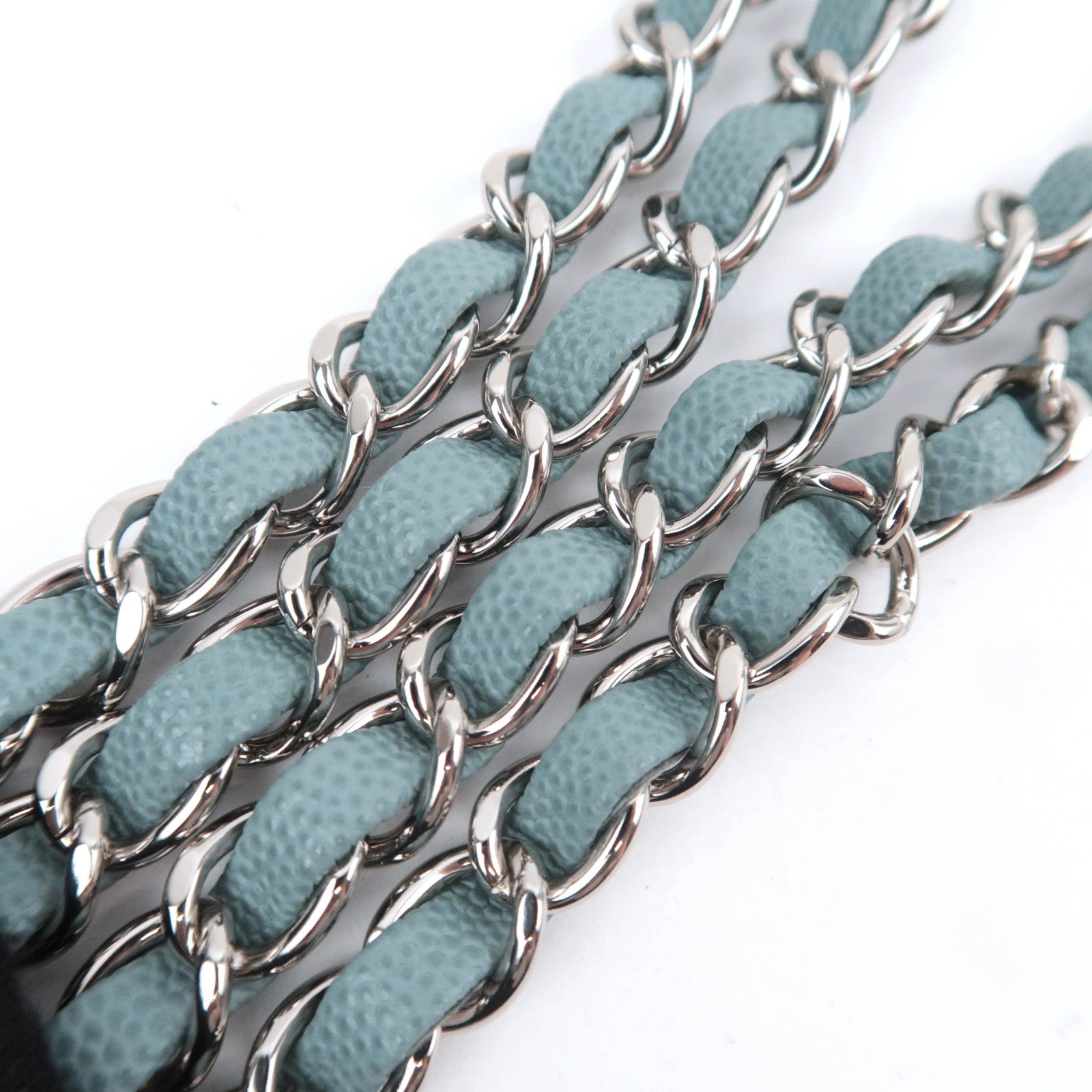CHANEL Matelasse Chain Shoulder Bag Caviarskin Light Blue Silver HDW