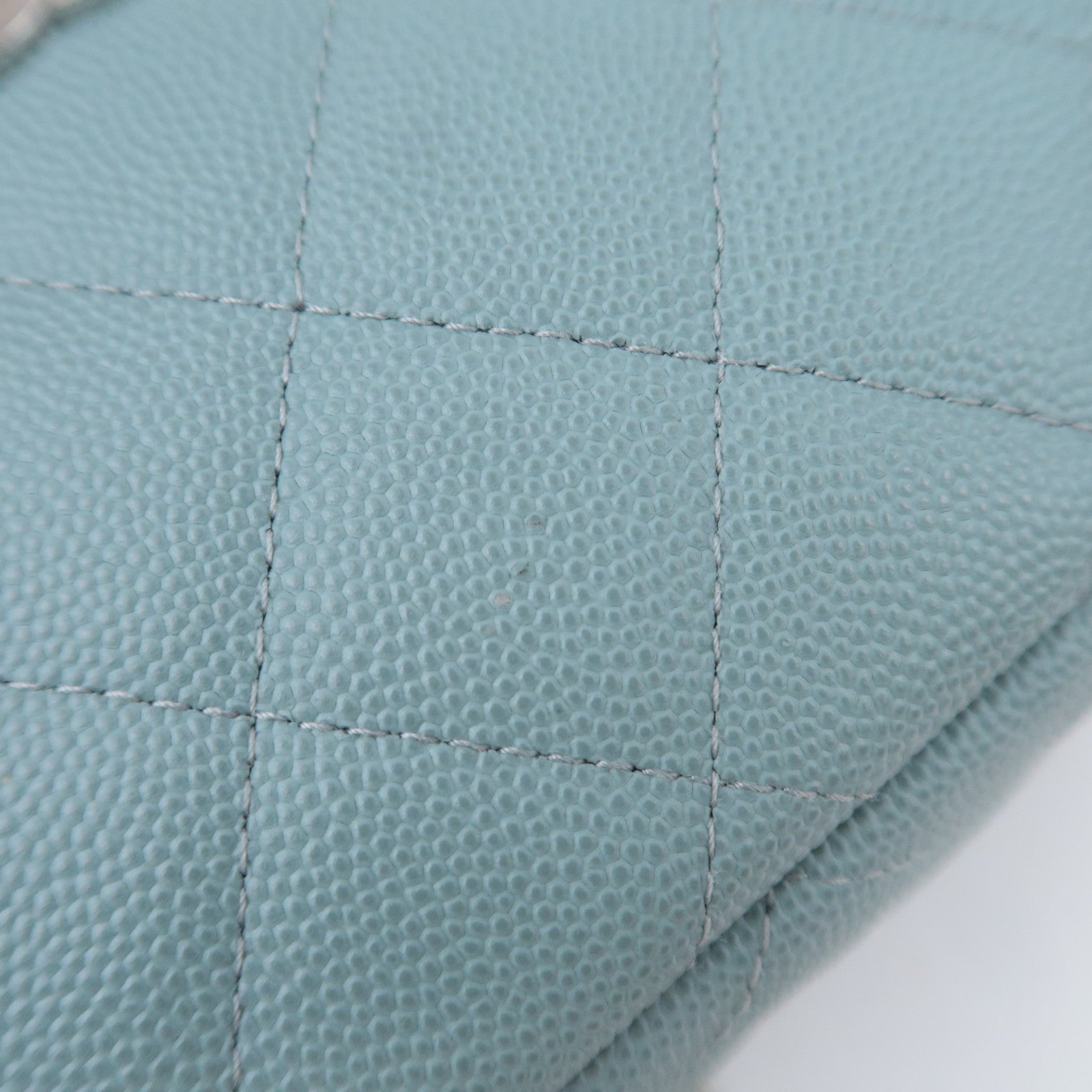 CHANEL Matelasse Chain Shoulder Bag Caviarskin Light Blue Silver HDW