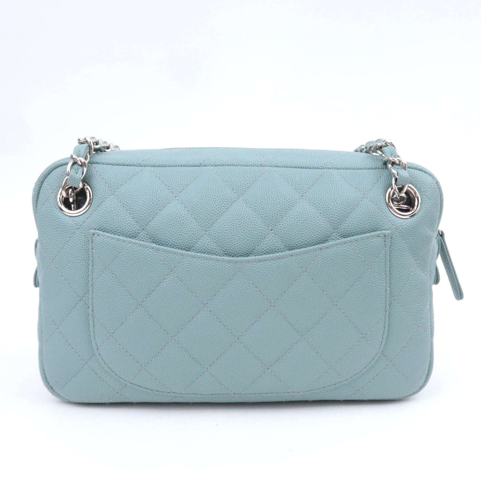 CHANEL Matelasse Chain Shoulder Bag Caviarskin Light Blue Silver HDW