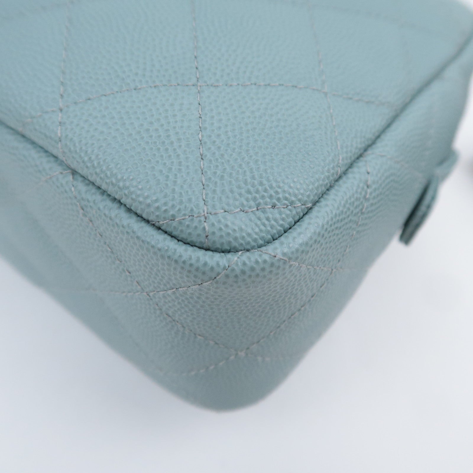 CHANEL Matelasse Chain Shoulder Bag Caviarskin Light Blue Silver HDW