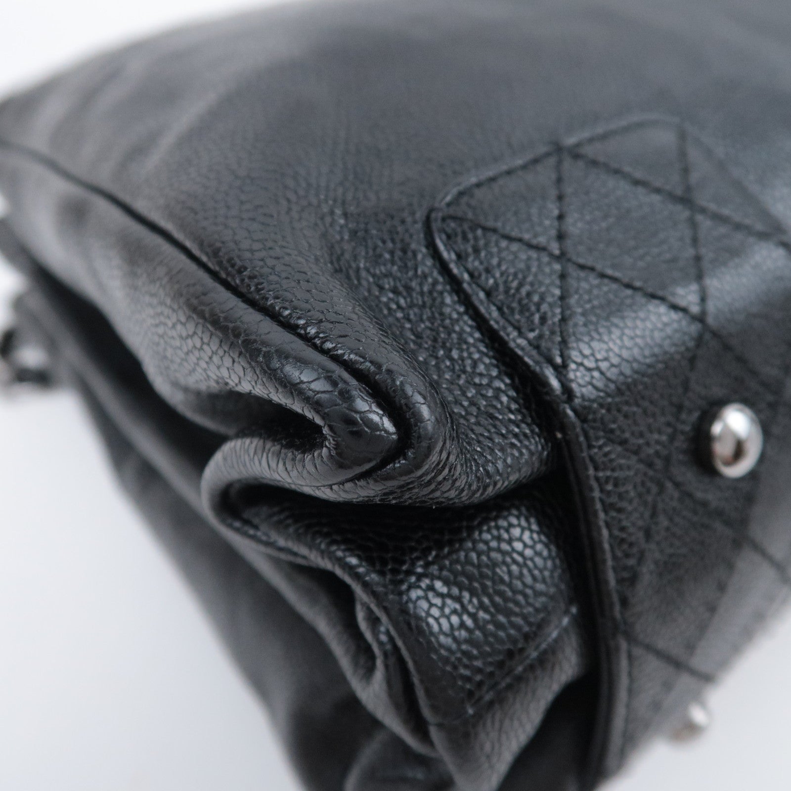 CHANEL Matelasse Chain Tote Bag Caviarskin Black Silver HDW