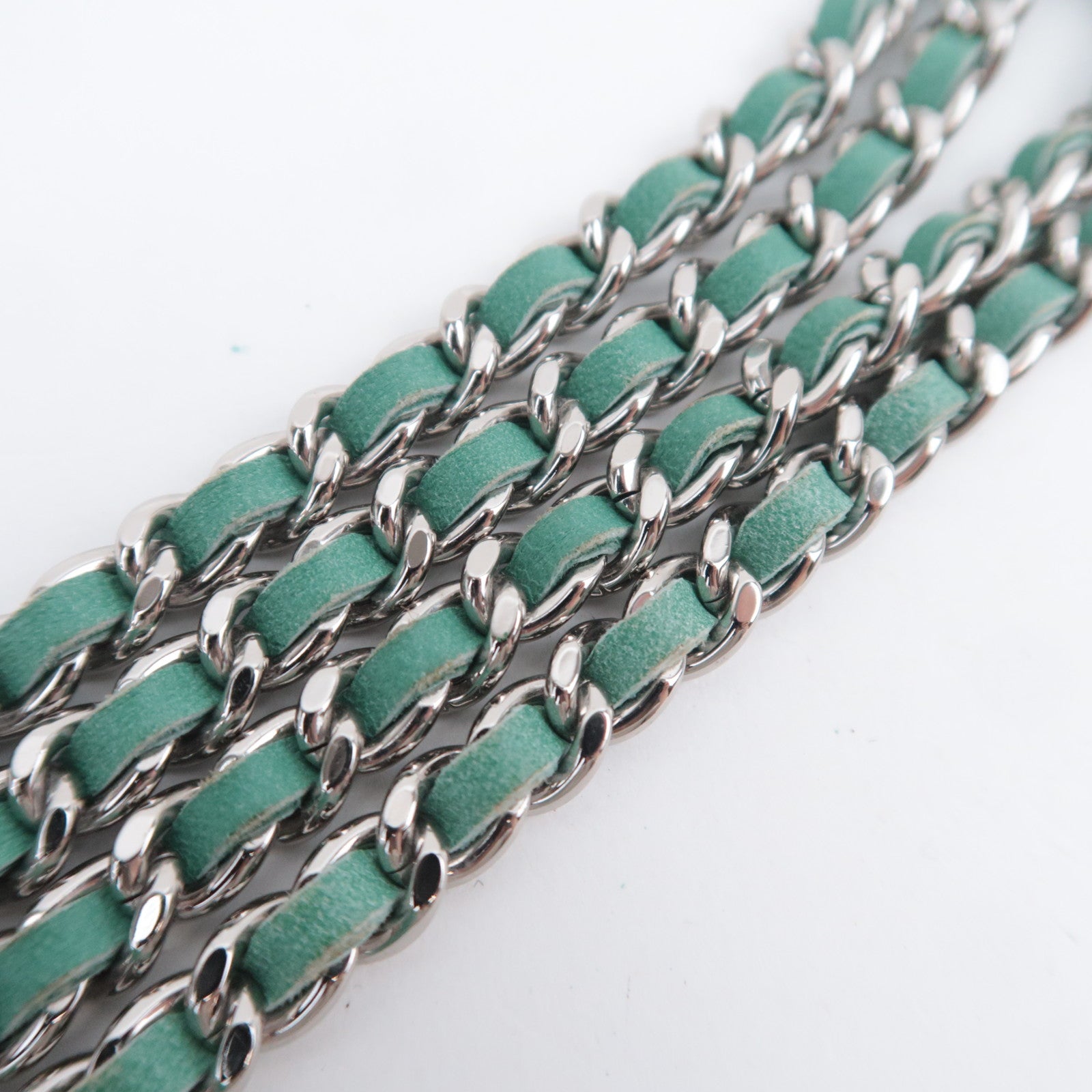 CHANEL Matelasse Chain Shoulder Bag Lambskin Green Silver HDW