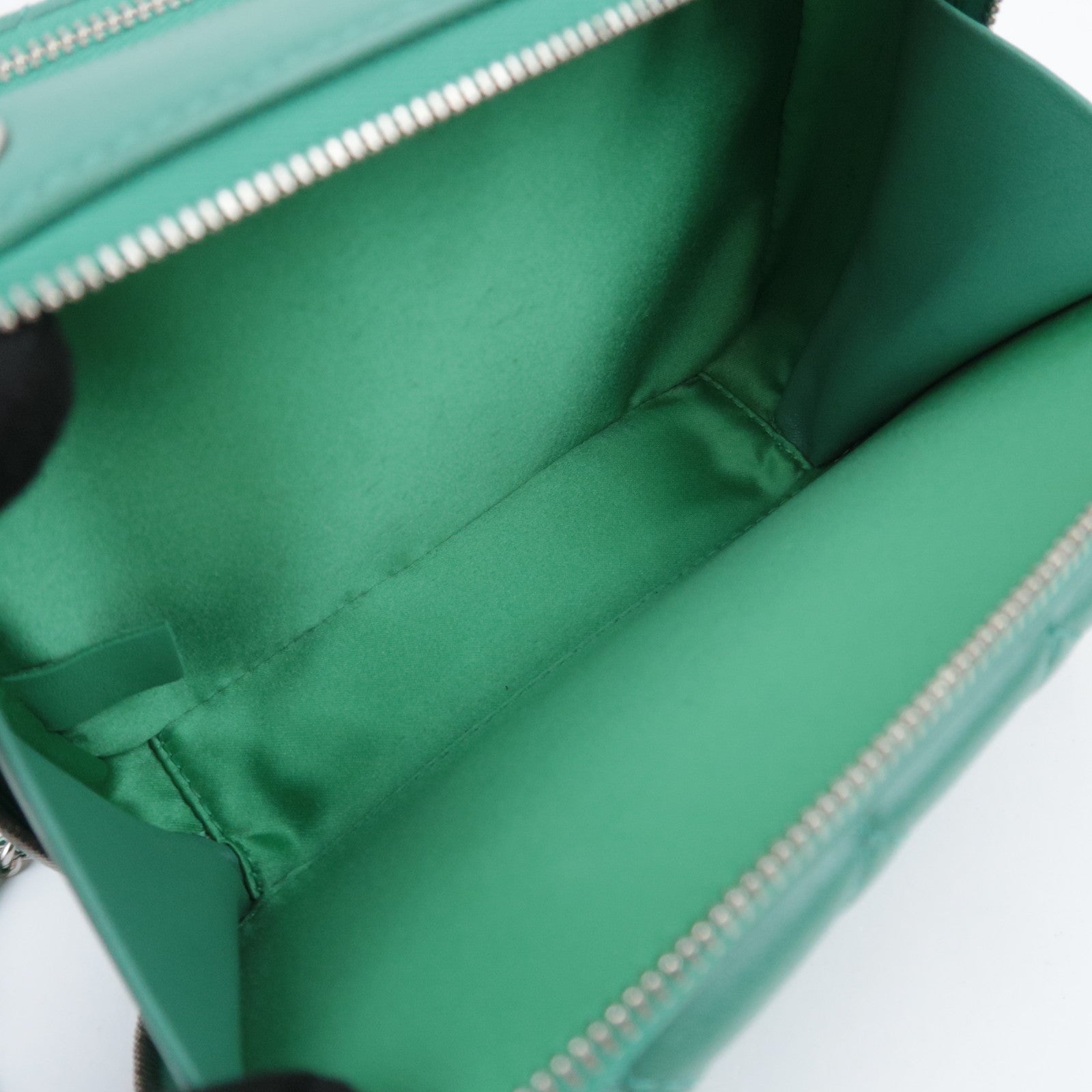 CHANEL Matelasse Chain Shoulder Bag Lambskin Green Silver HDW