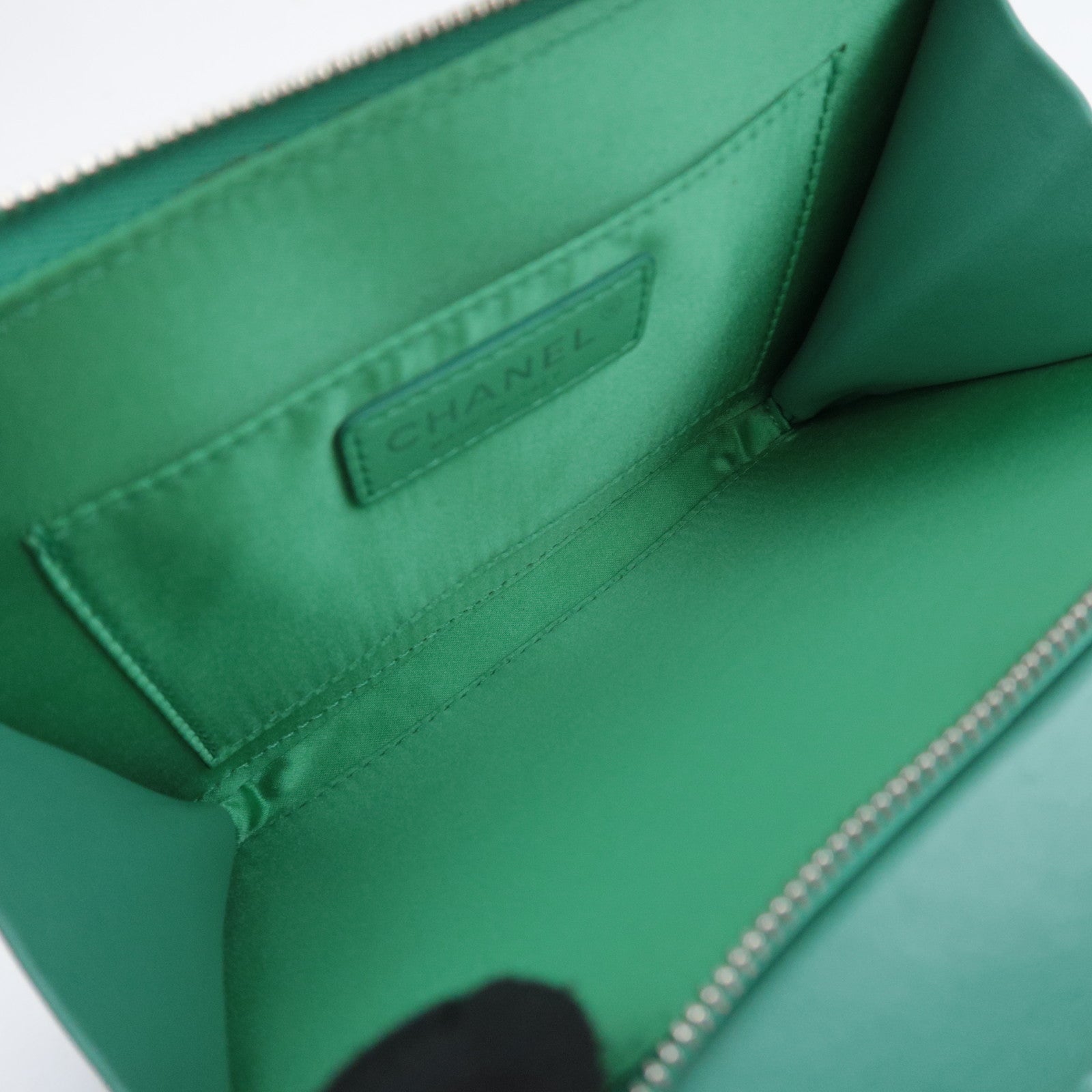 CHANEL Matelasse Chain Shoulder Bag Lambskin Green Silver HDW
