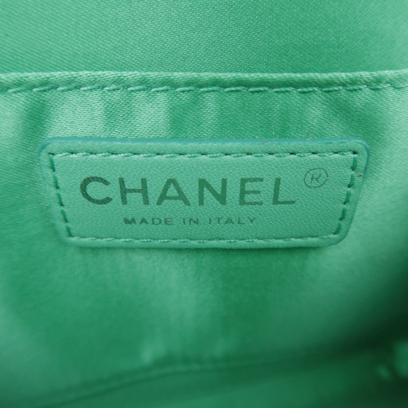 CHANEL Matelasse Chain Shoulder Bag Lambskin Green Silver HDW
