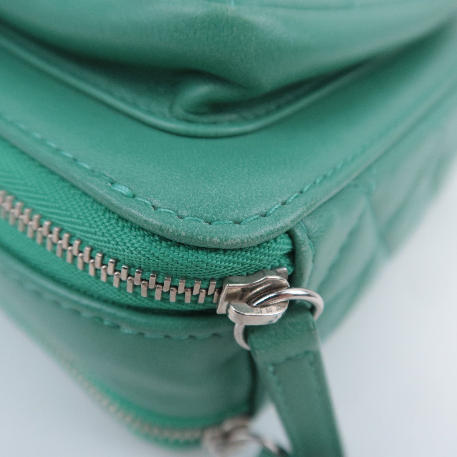 CHANEL Matelasse Chain Shoulder Bag Lambskin Green Silver HDW