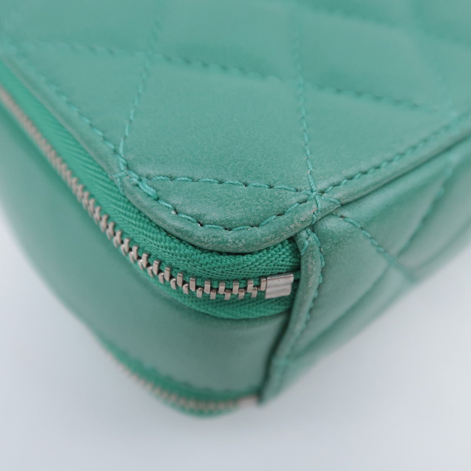 CHANEL Matelasse Chain Shoulder Bag Lambskin Green Silver HDW
