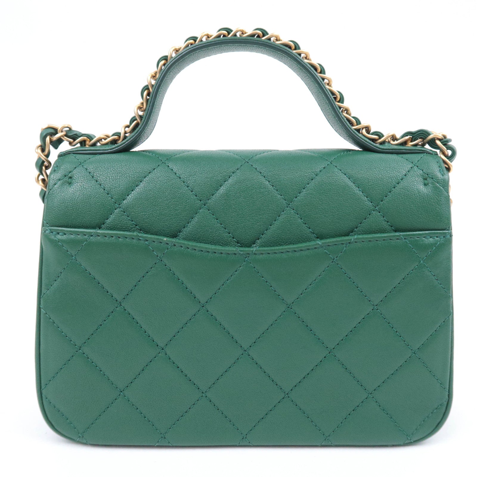 CHANEL 19 Dixneuf 2Way Chain Shoulder Bag Lambskin Green Gold HDW