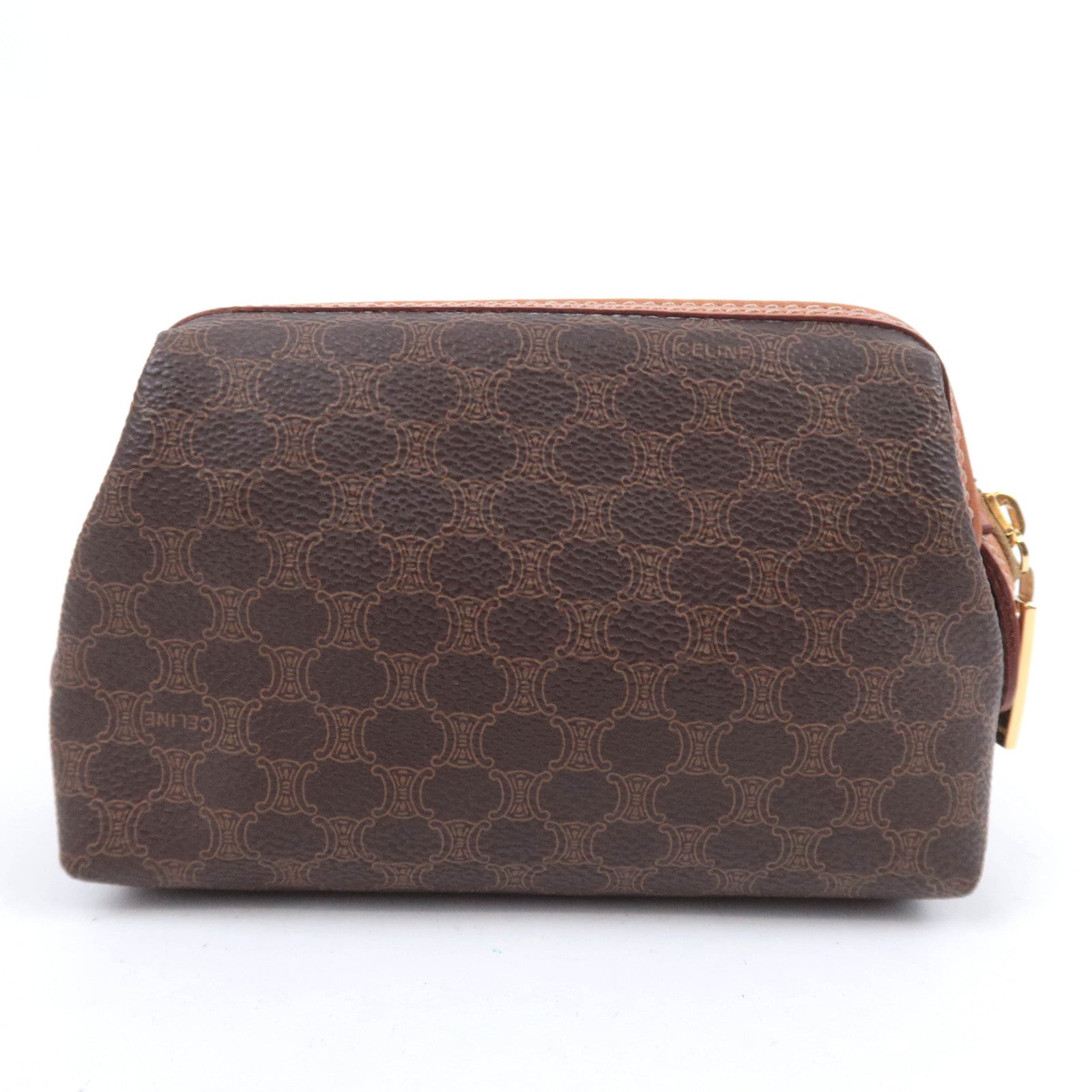CELINE Macadam PVC Leather Cosmetic Pouch Brown