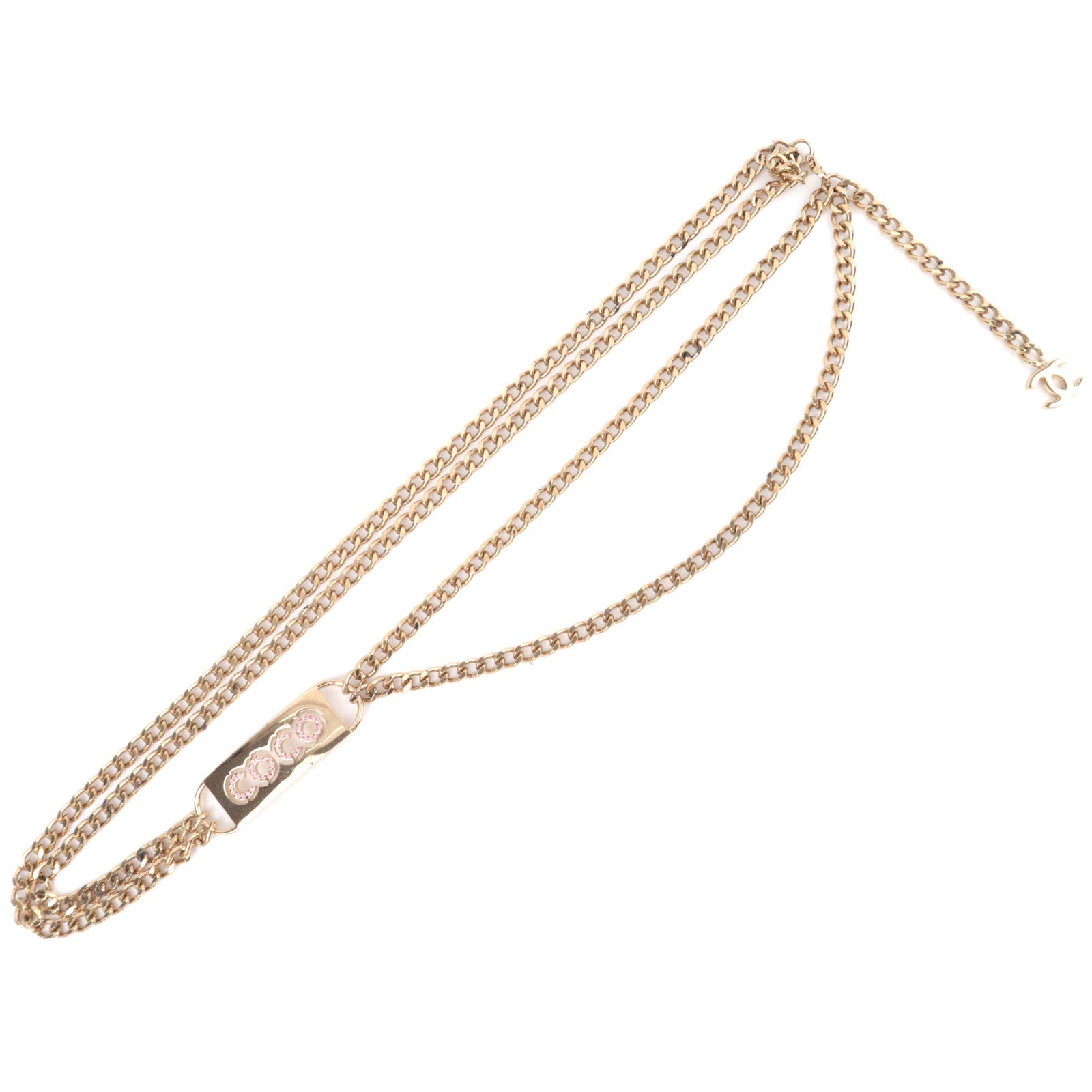 CHANEL Coco Mark Rhinestone Logo Double Chain Belt 02P90984