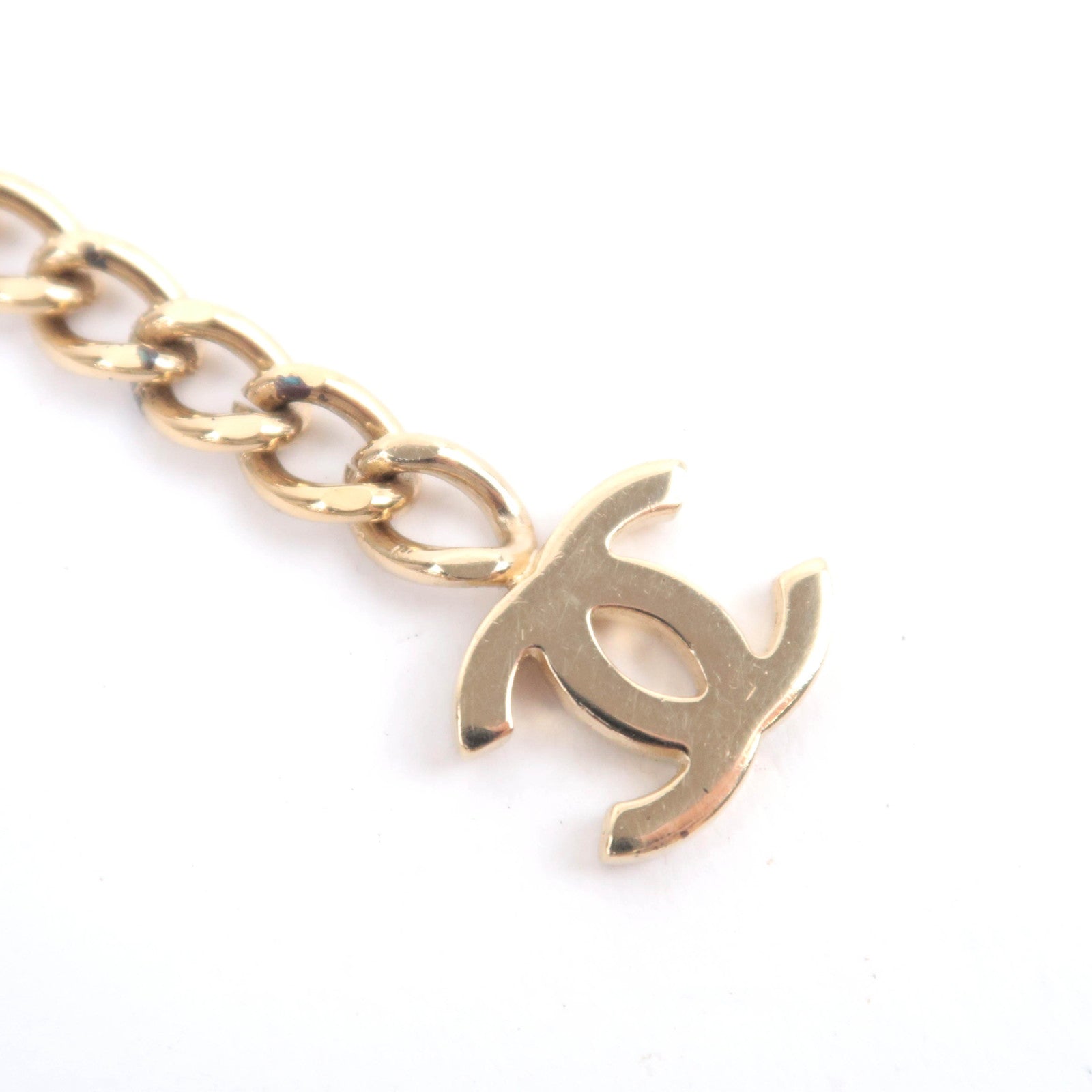 CHANEL Coco Mark Rhinestone Logo Double Chain Belt 02P