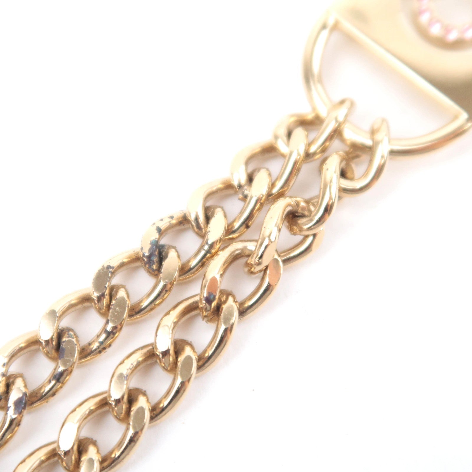 CHANEL Coco Mark Rhinestone Logo Double Chain Belt 02P