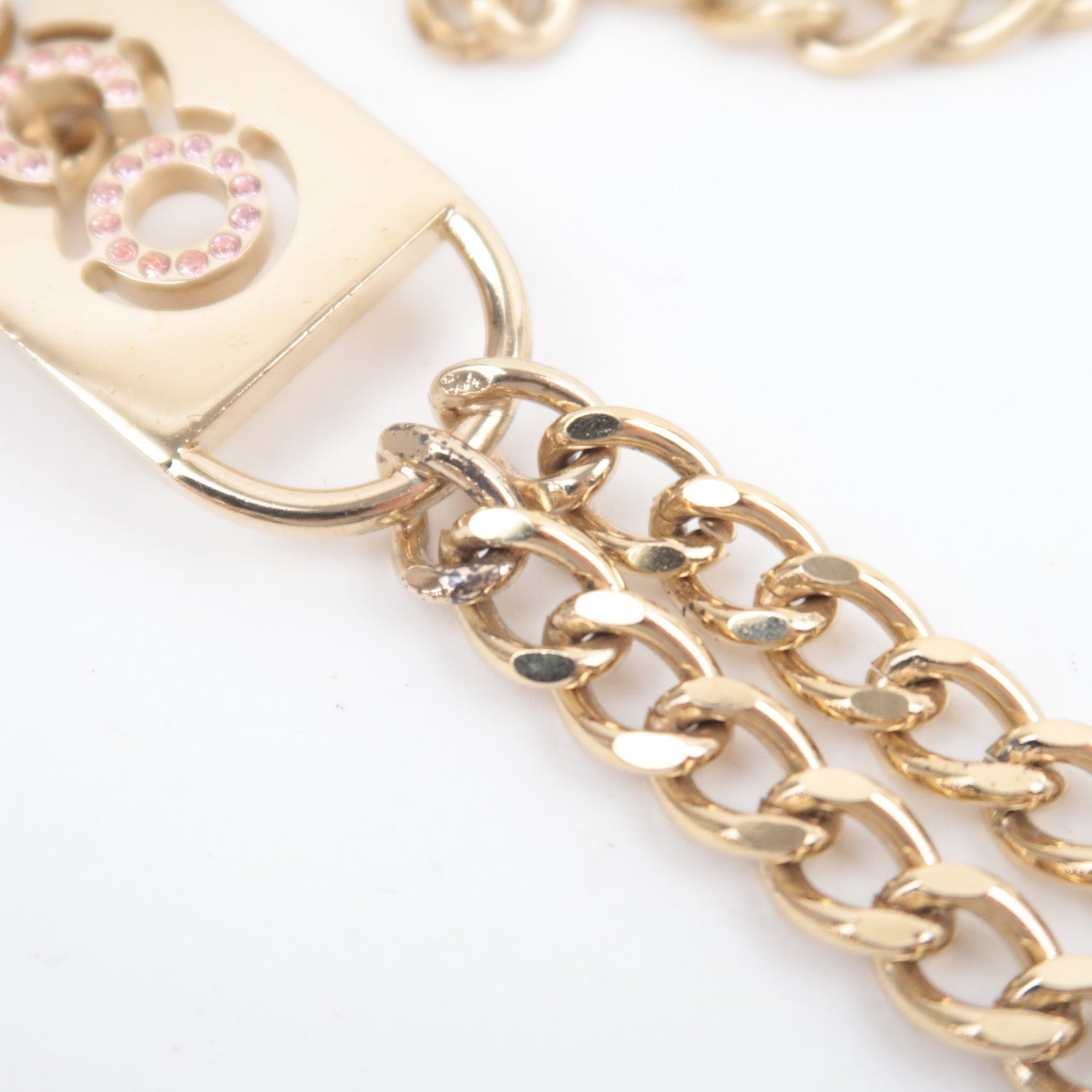 CHANEL Coco Mark Rhinestone Logo Double Chain Belt 02P