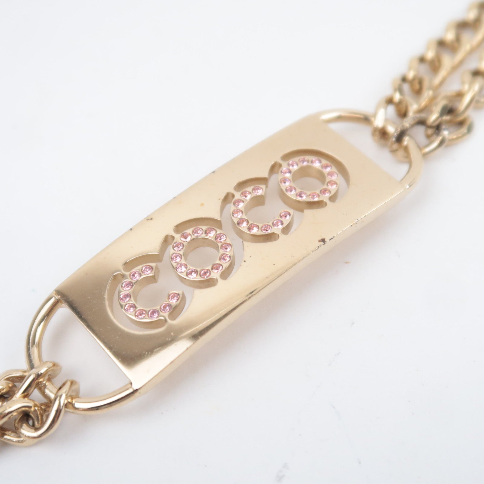 CHANEL Coco Mark Rhinestone Logo Double Chain Belt 02P