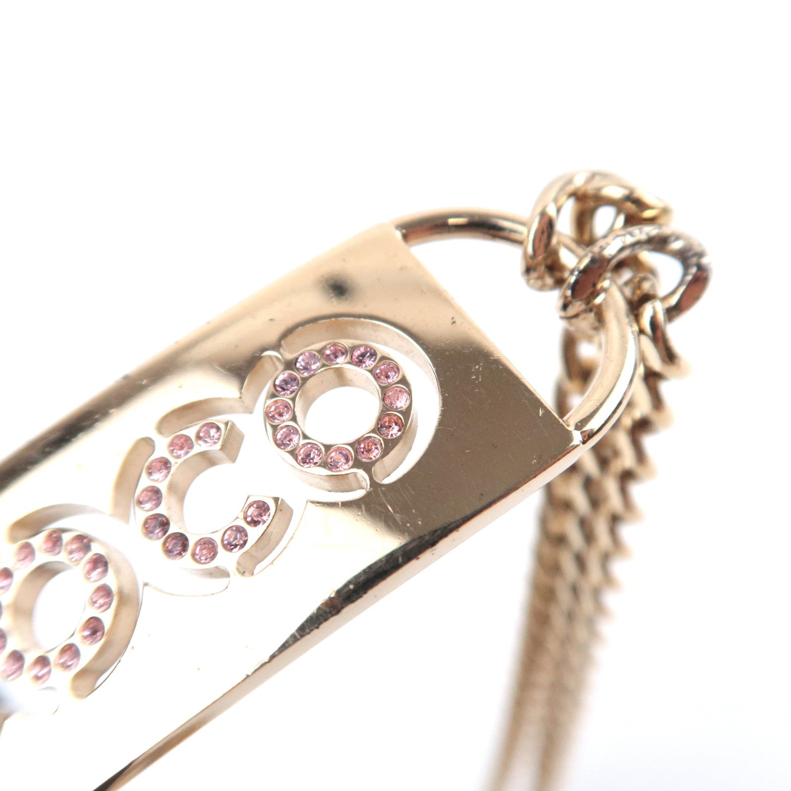 CHANEL Coco Mark Rhinestone Logo Double Chain Belt 02P