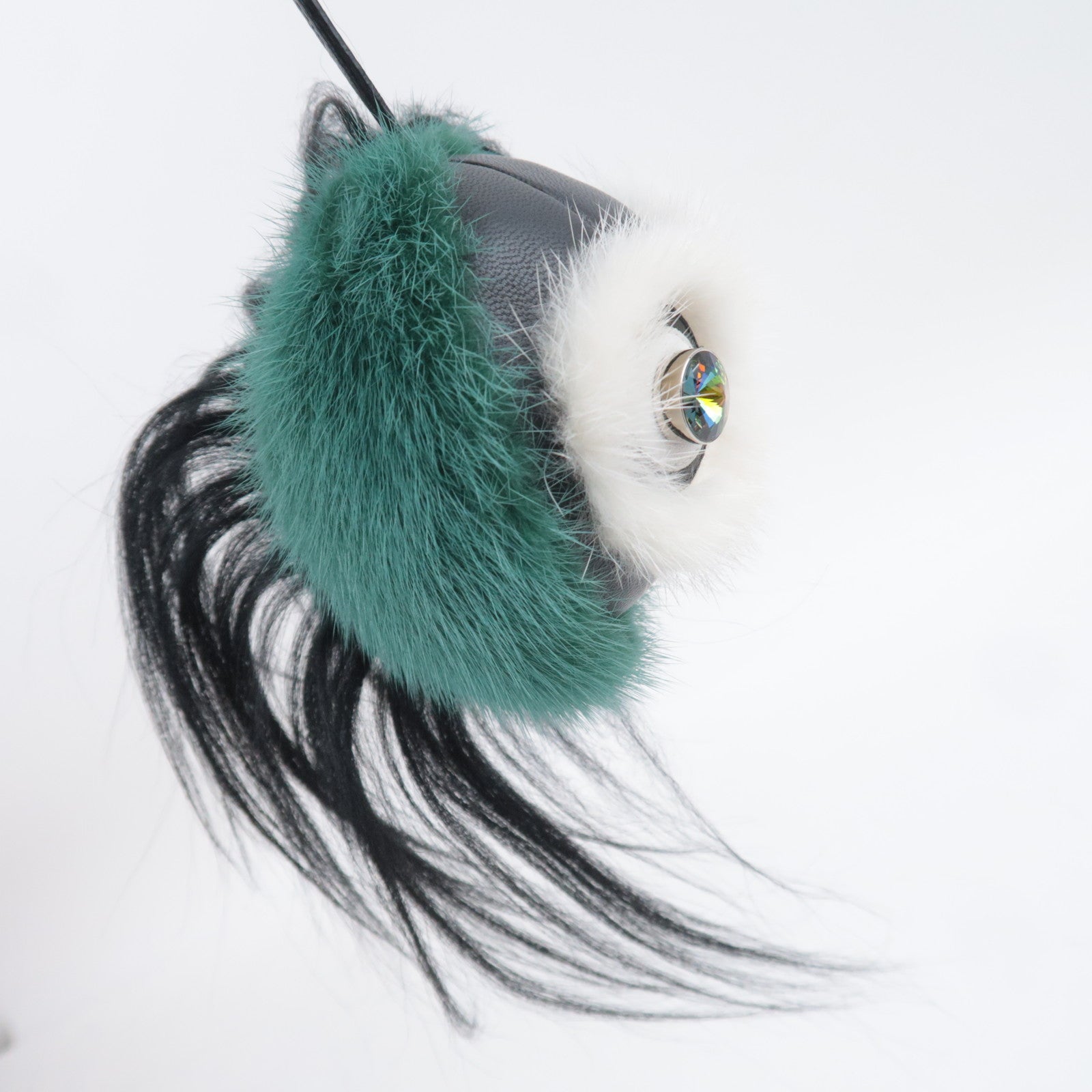 FENDI Monster Bag Bugs Fur Bag Charm Black Green 7AR399