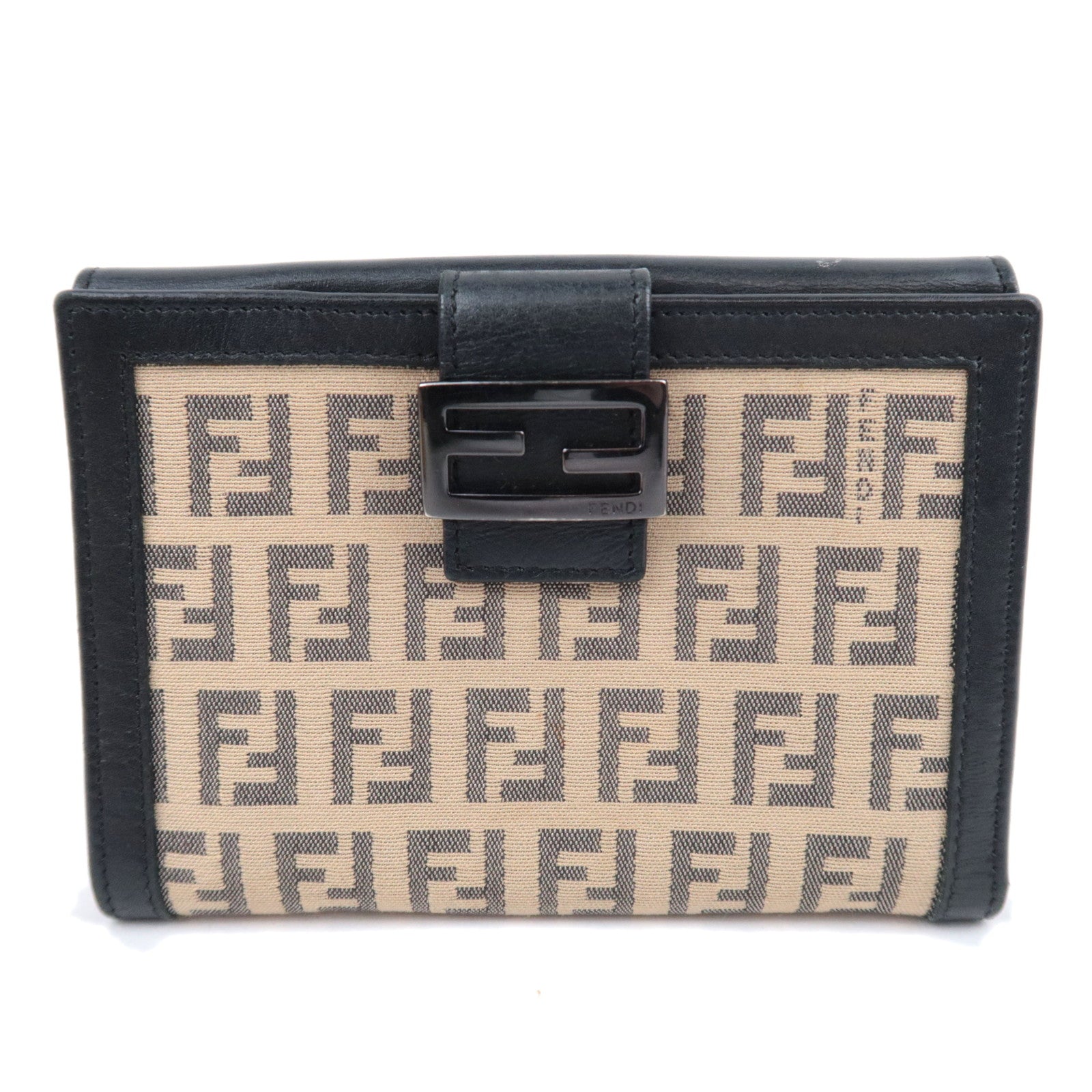 FENDI Zucchino Canvas Leather Wallet Beige 8M016090999