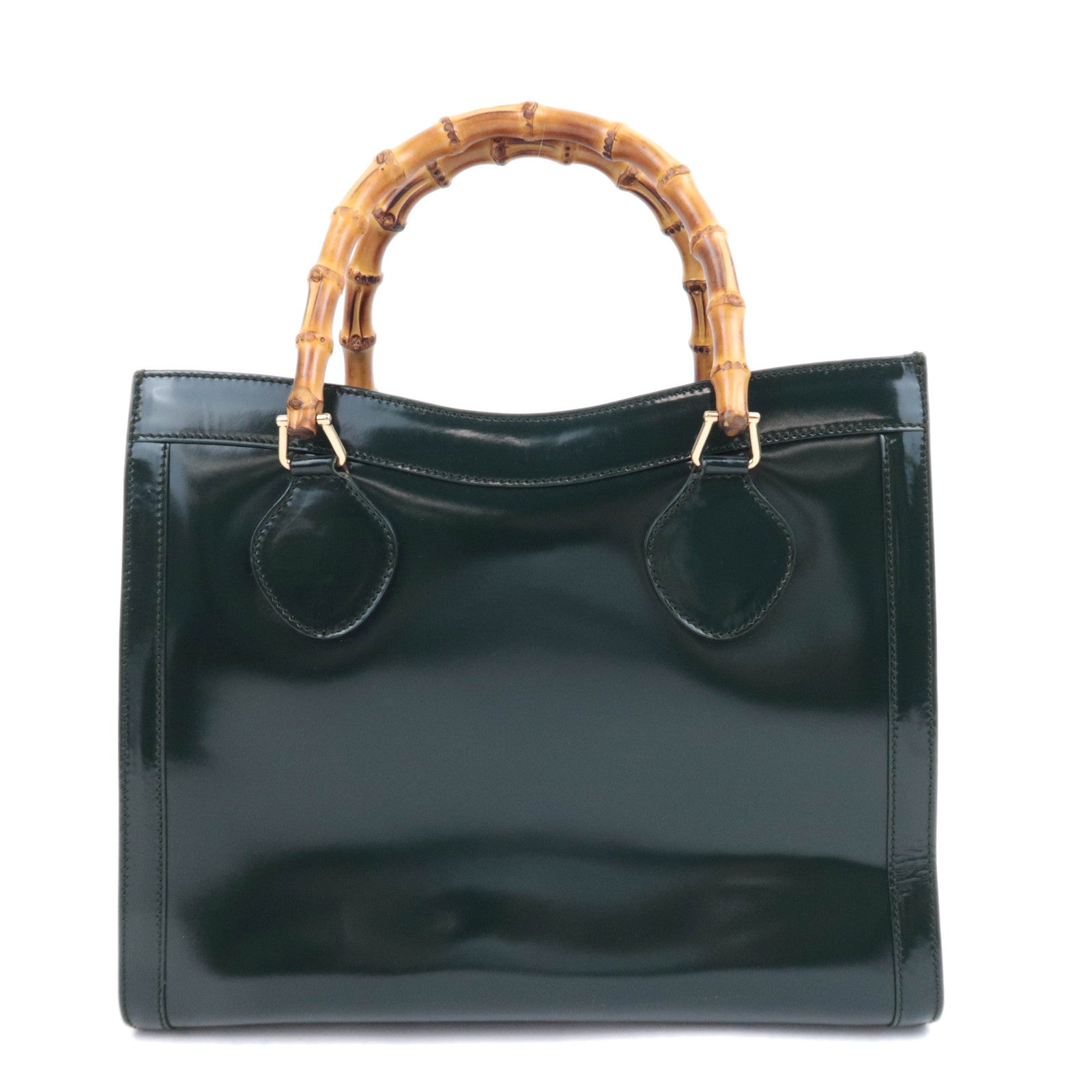GUCCI Bamboo Leather Handbag Dark Green 002.826091007