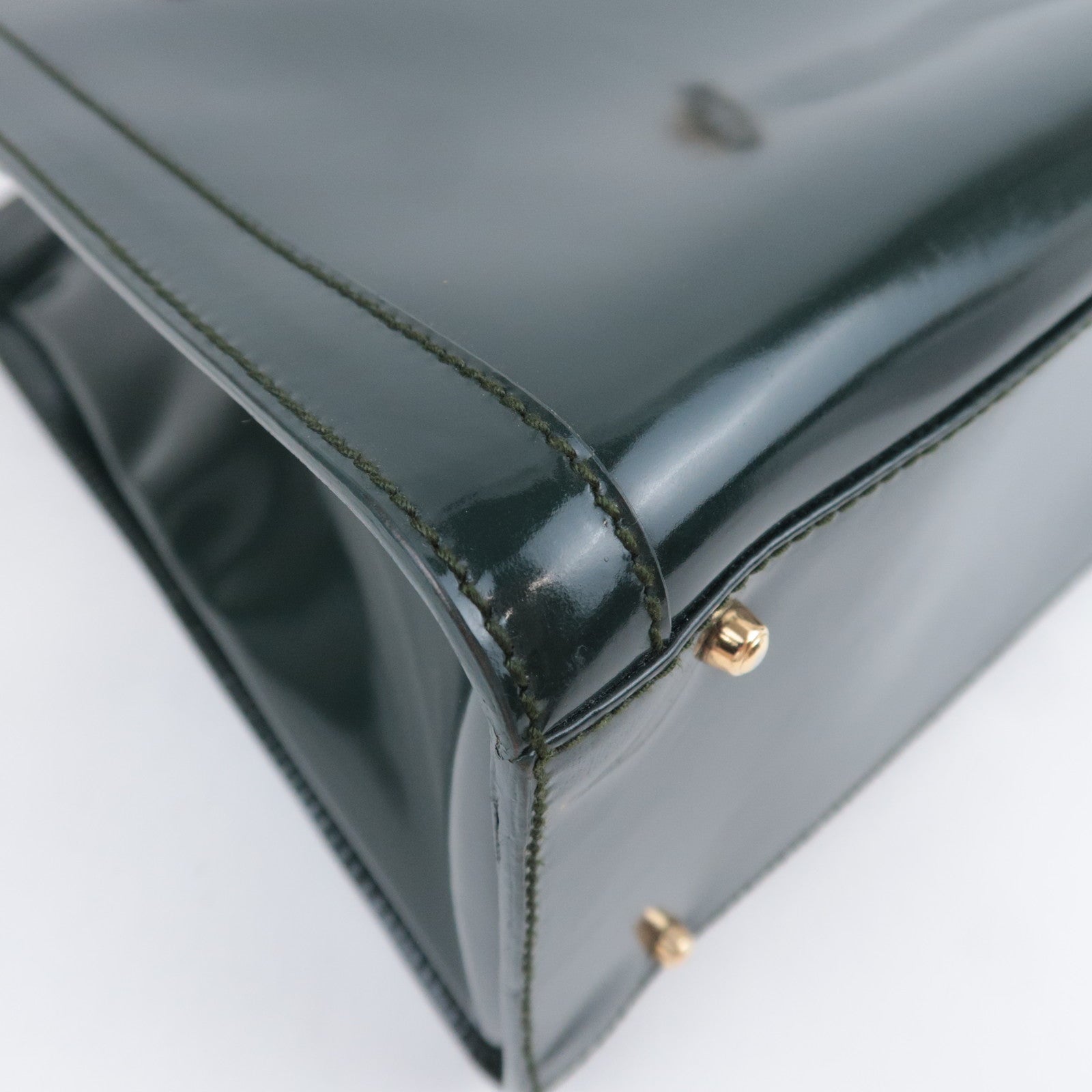 GUCCI Bamboo Leather Handbag Dark Green 002.8260