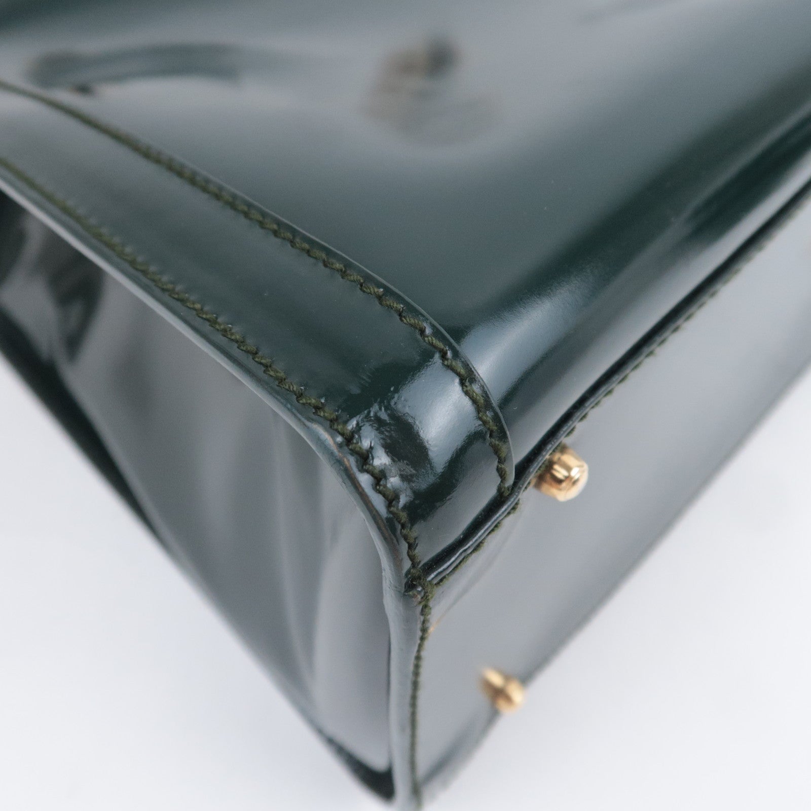 GUCCI Bamboo Leather Handbag Dark Green 002.8260