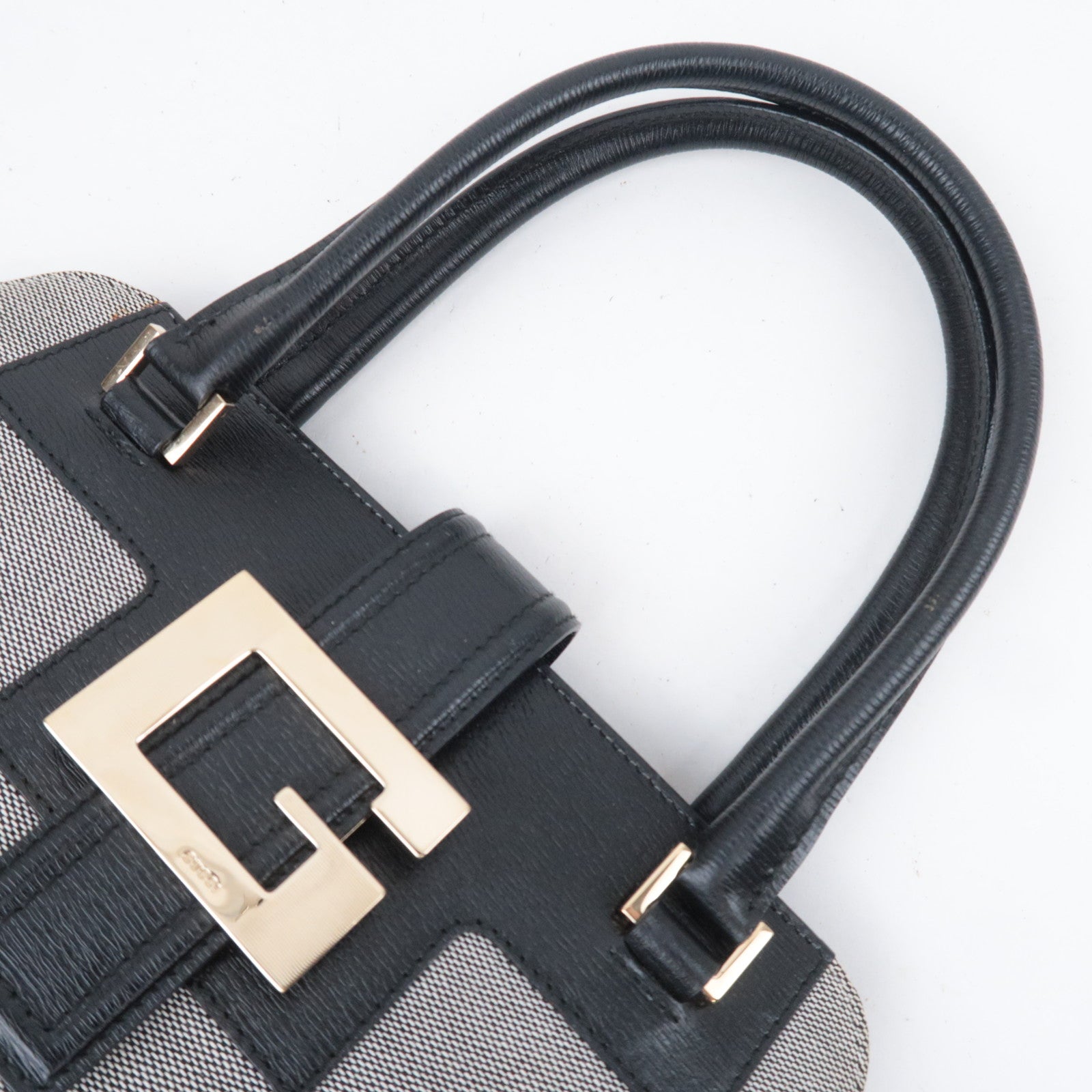 GUCCI G Logo Canvas Leather Handbag Gray Black 002.1103
