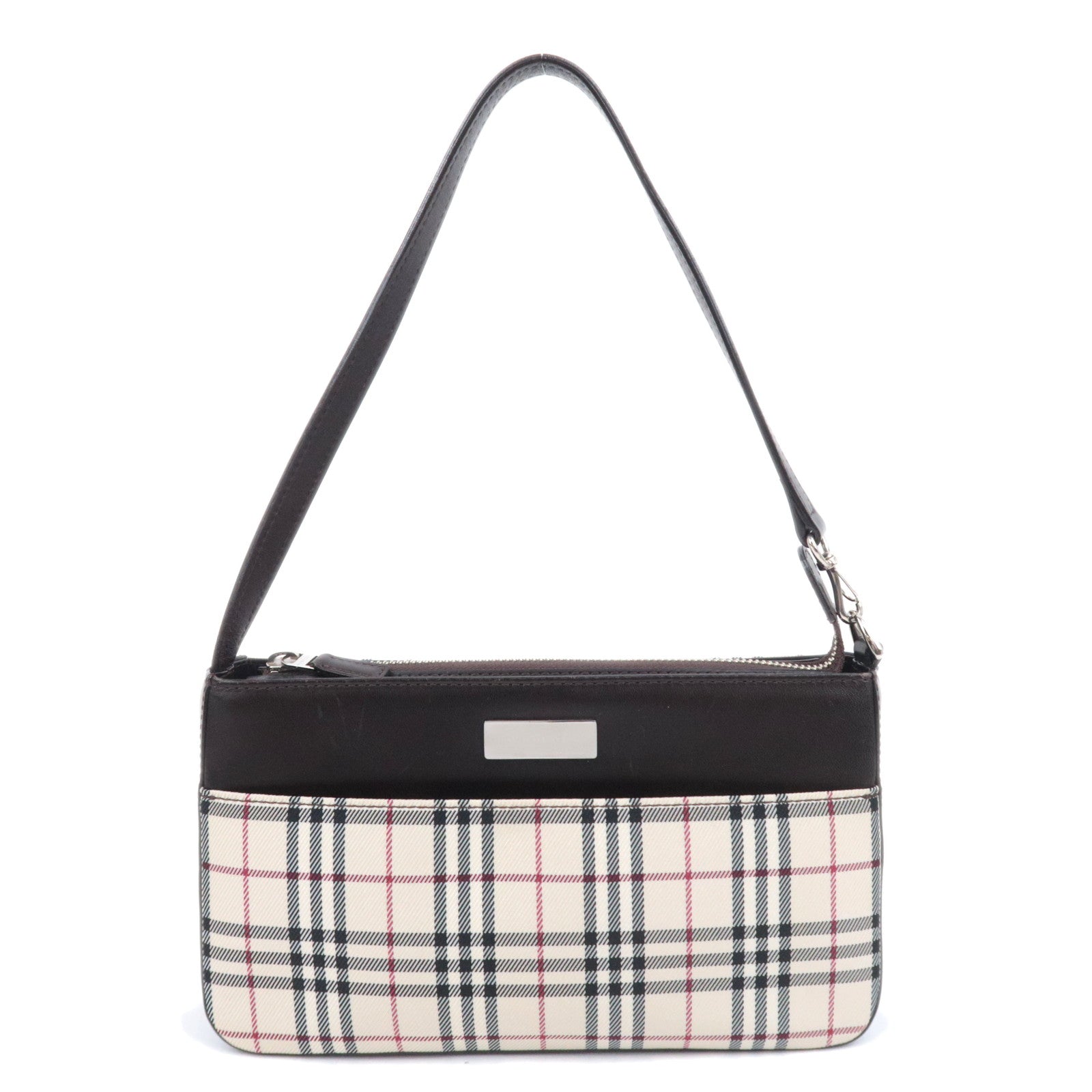 BURBERRY Nova Plaid Canvas Leather Shoulder Bag Beige Brown91016