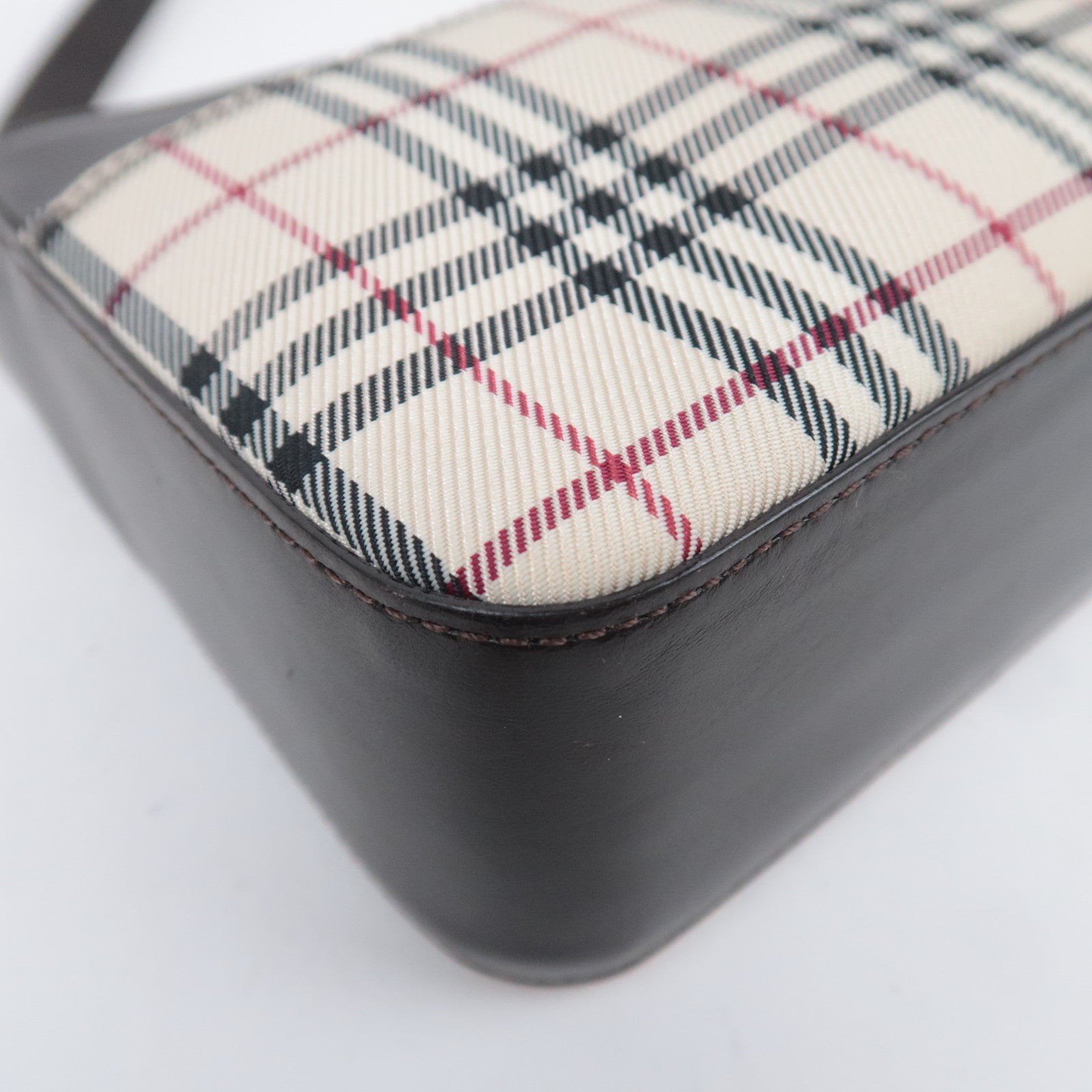 BURBERRY Nova Plaid Canvas Leather Shoulder Bag Beige Brown