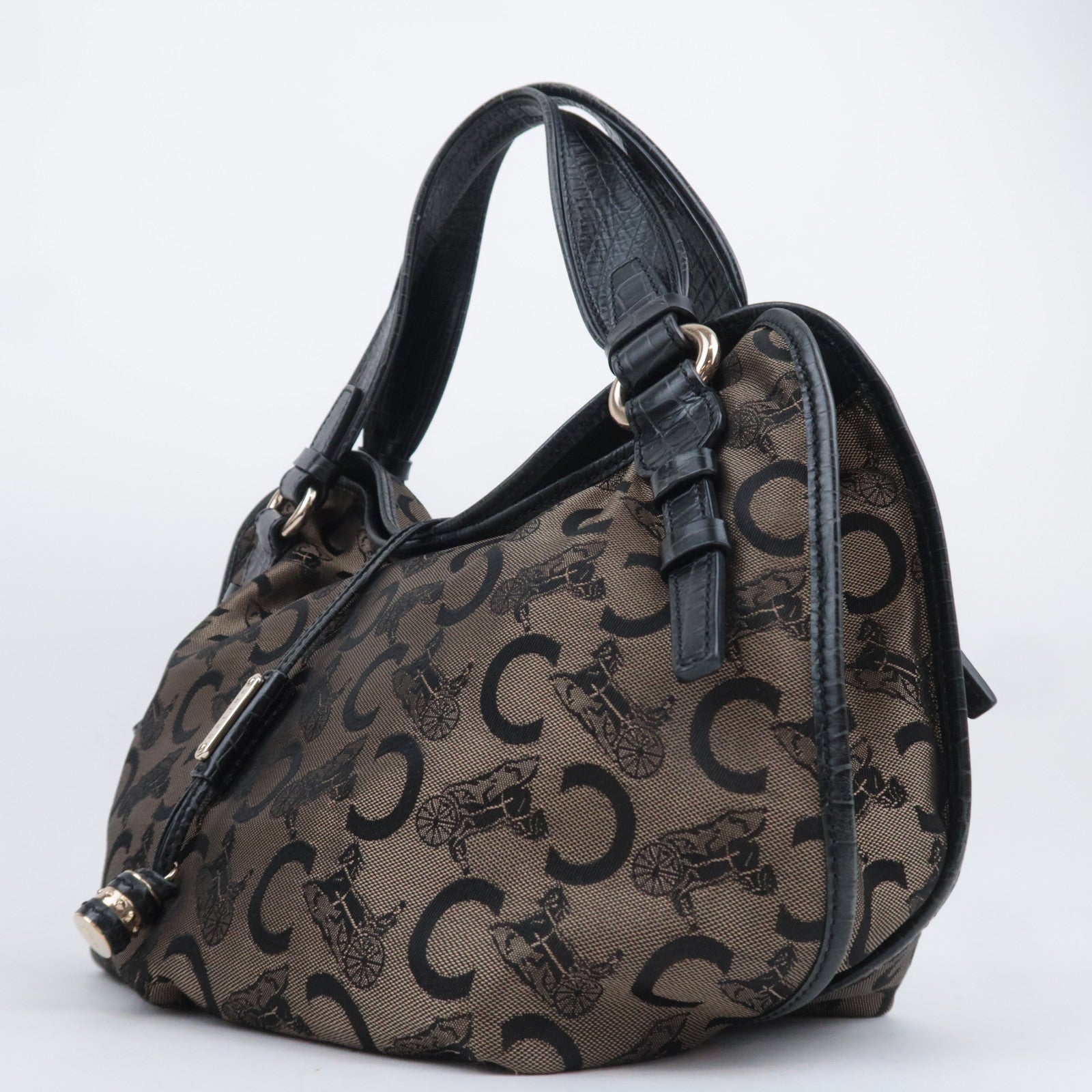 CELINE C Macadam Bittersweet Canvas Leather Shoulder Bag Brown Black