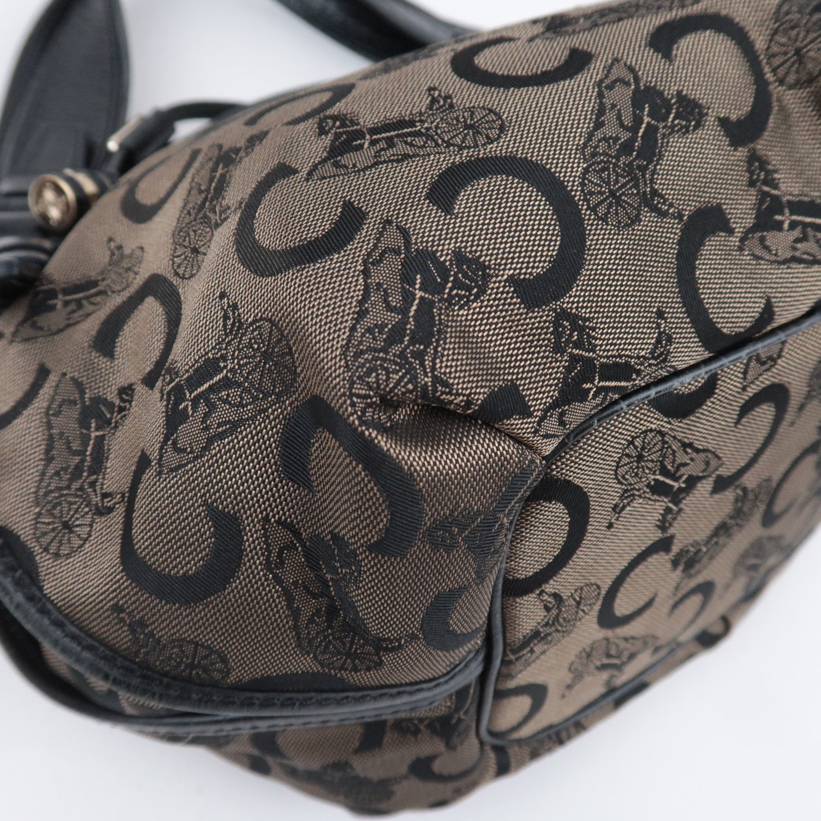 CELINE C Macadam Bittersweet Canvas Leather Shoulder Bag Brown Black