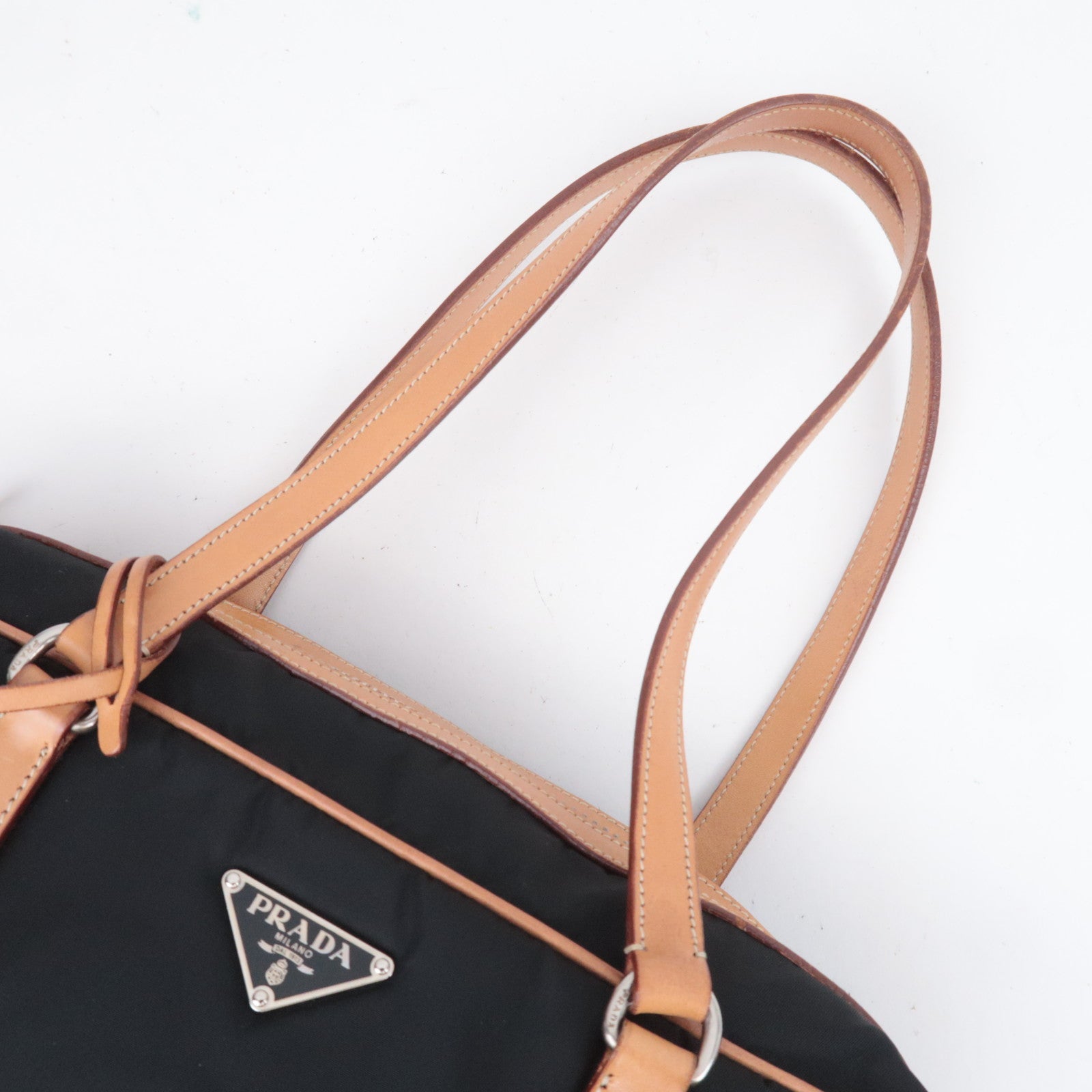 PRADA Nylon Leather Shoulder Bag Black Brown BR2347