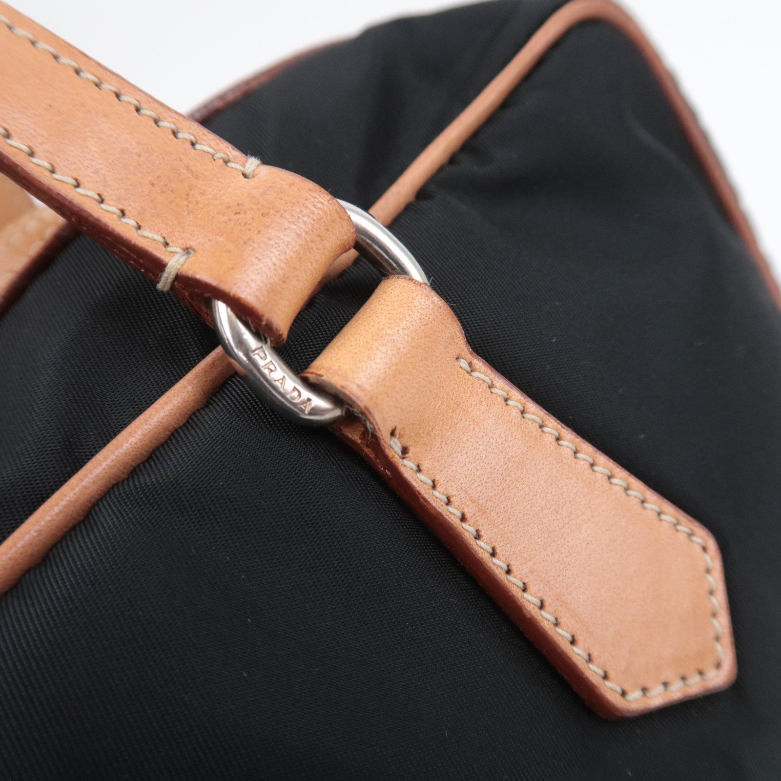 PRADA Nylon Leather Shoulder Bag Black Brown BR2347