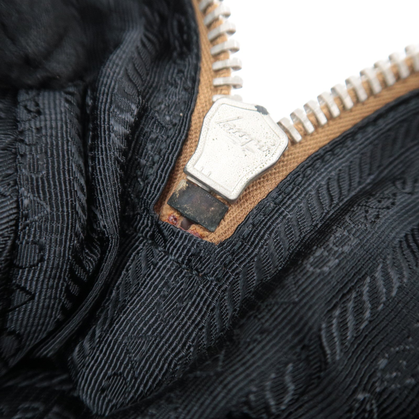 PRADA Nylon Leather Shoulder Bag Black Brown BR2347