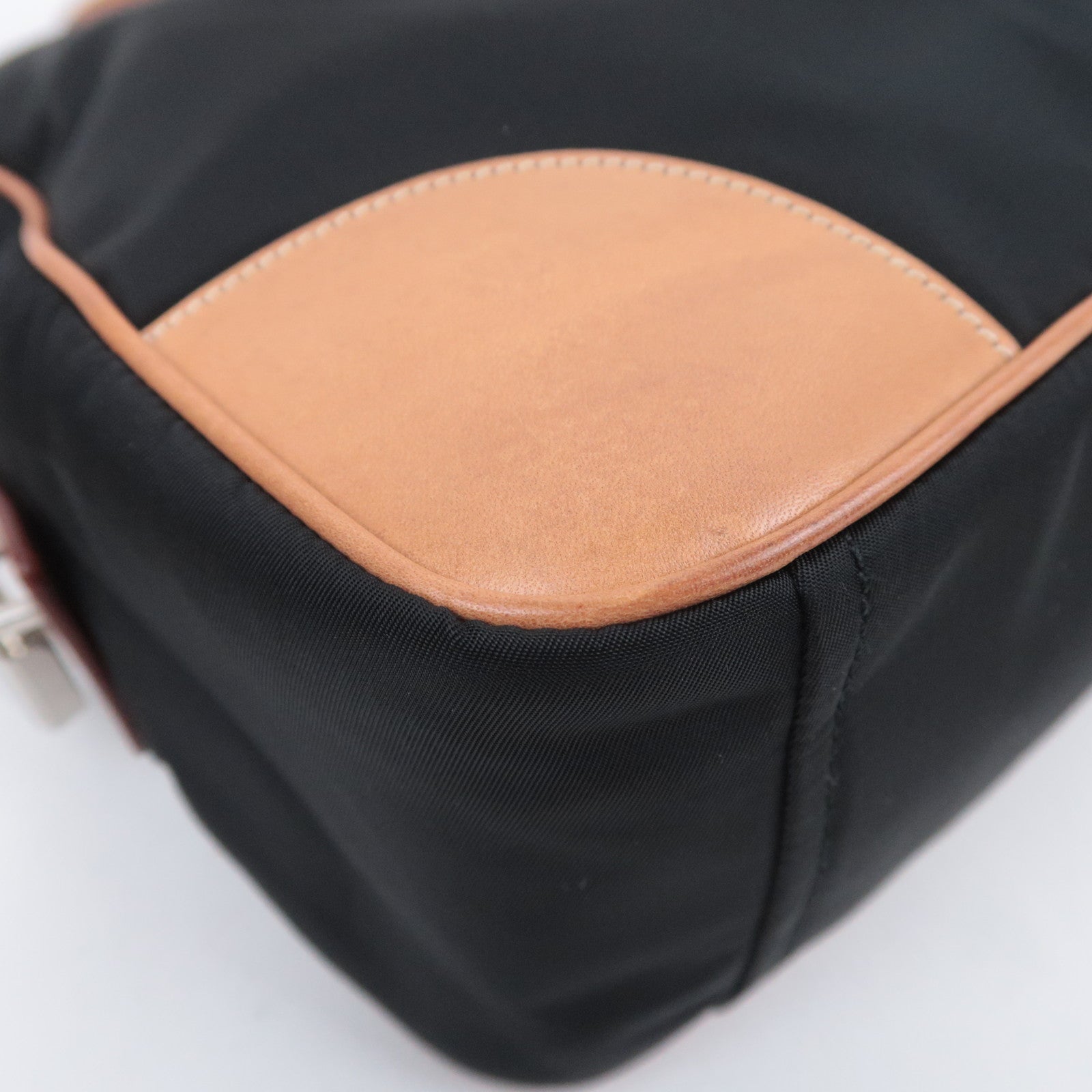 PRADA Nylon Leather Shoulder Bag Black Brown BR2347