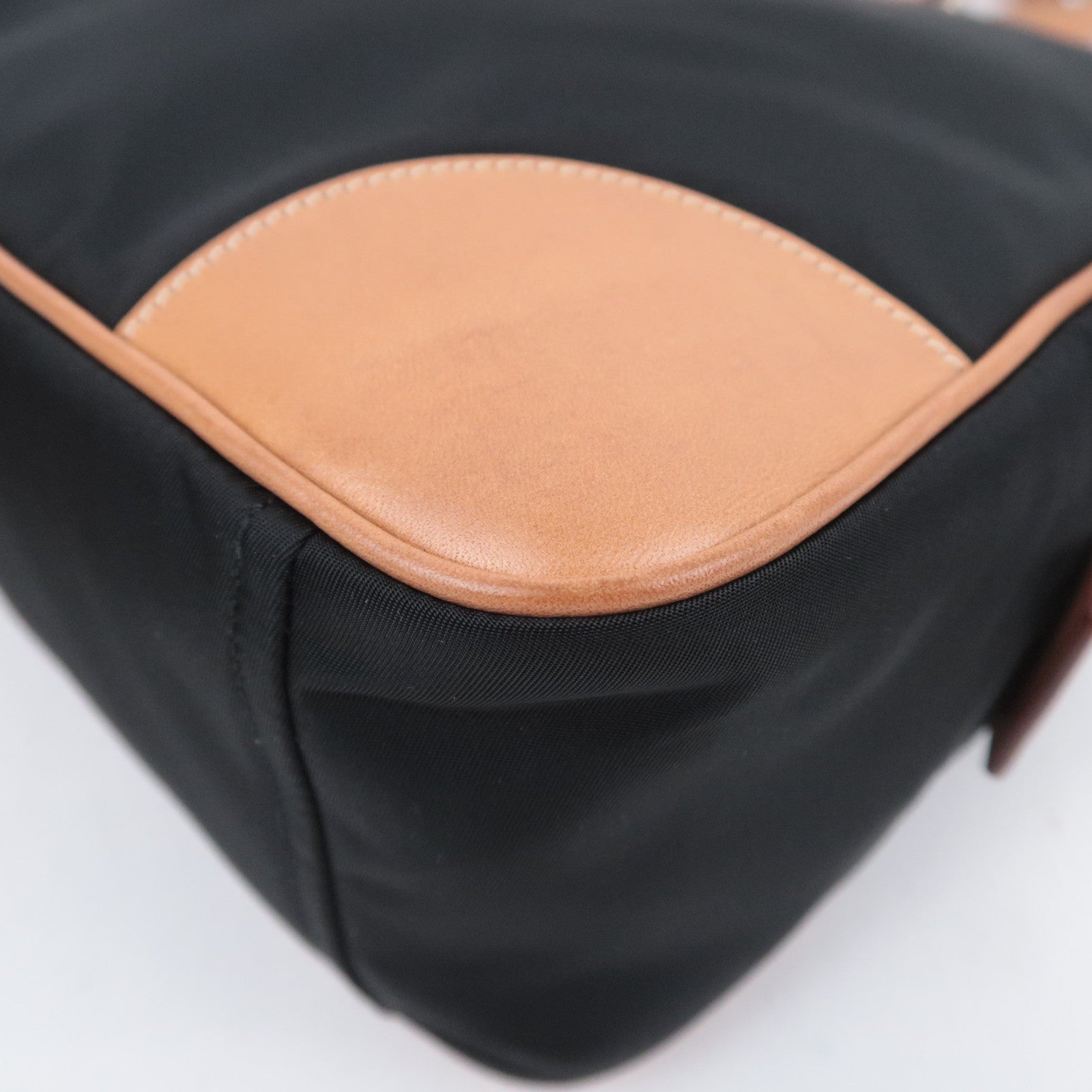 PRADA Nylon Leather Shoulder Bag Black Brown BR2347