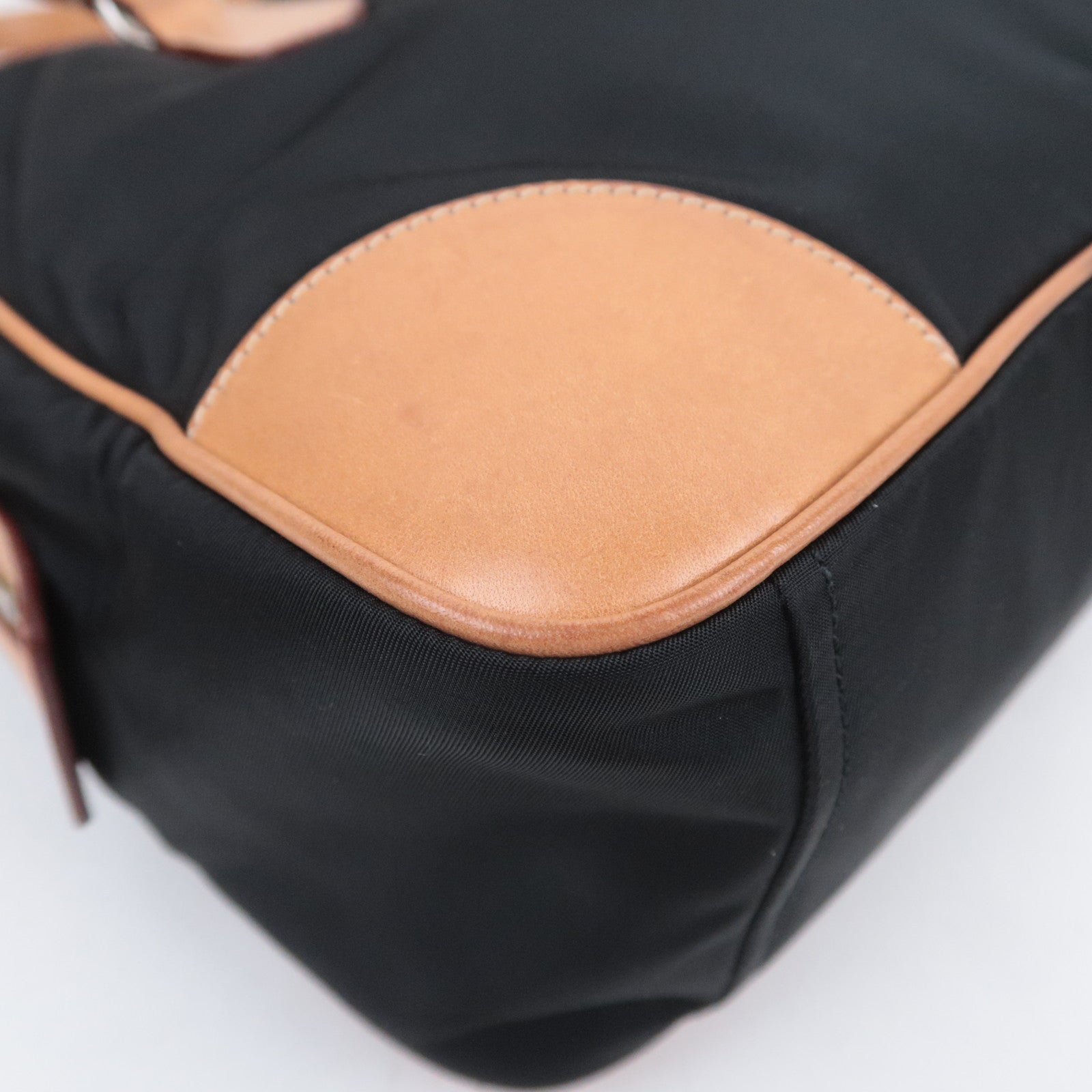 PRADA Nylon Leather Shoulder Bag Black Brown BR2347