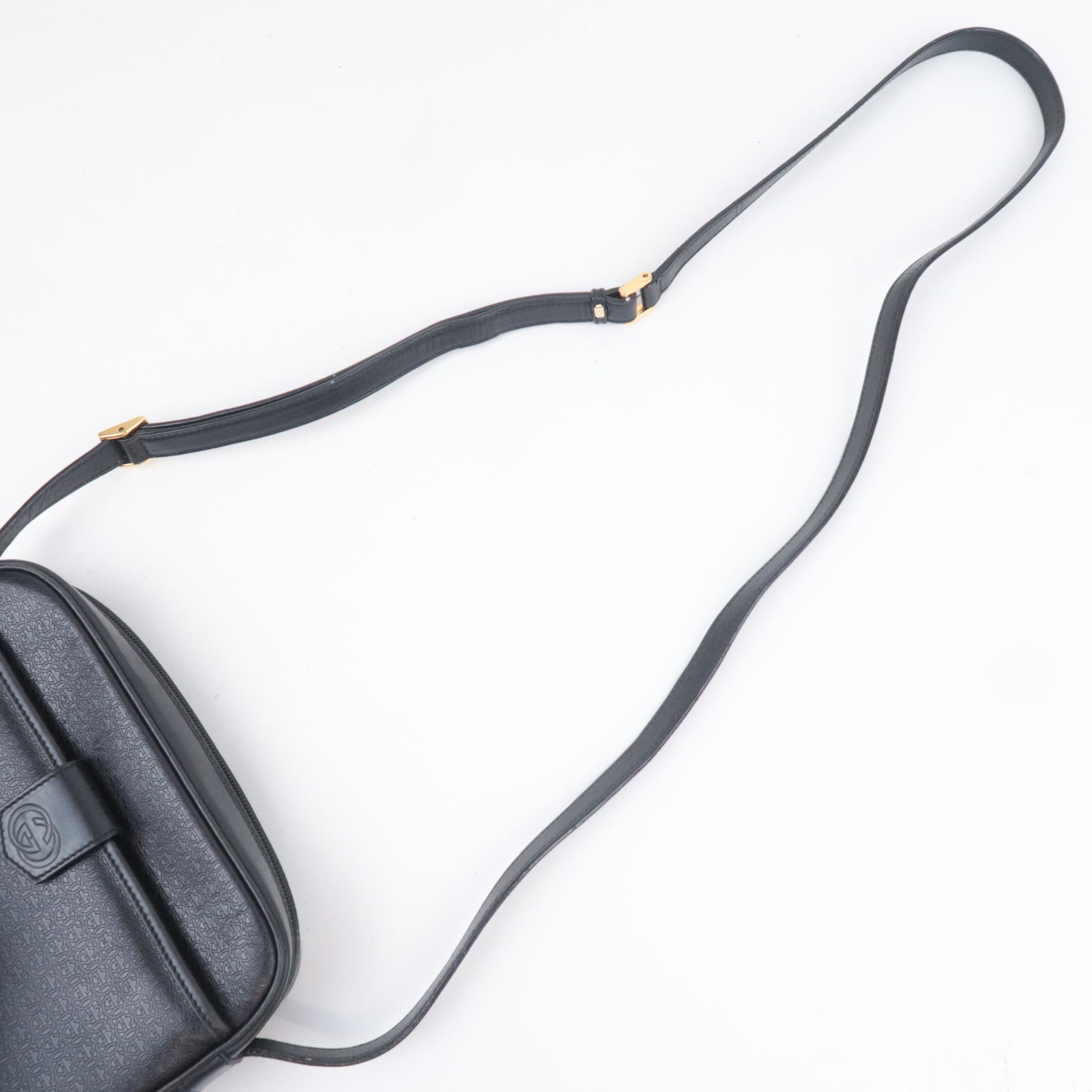 GUCCI Old Gucci Interlocking G Leather Shoulder Bag Black 007.104.0098