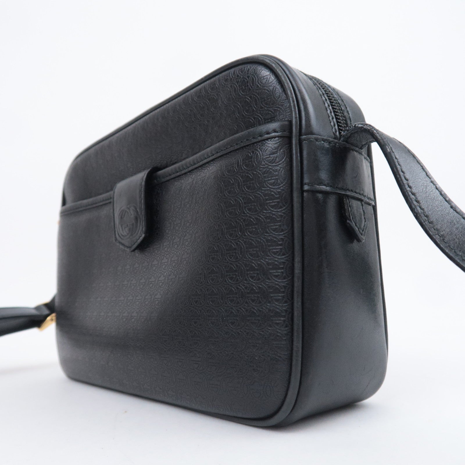 GUCCI Old Gucci Interlocking G Leather Shoulder Bag Black 007.104.0098