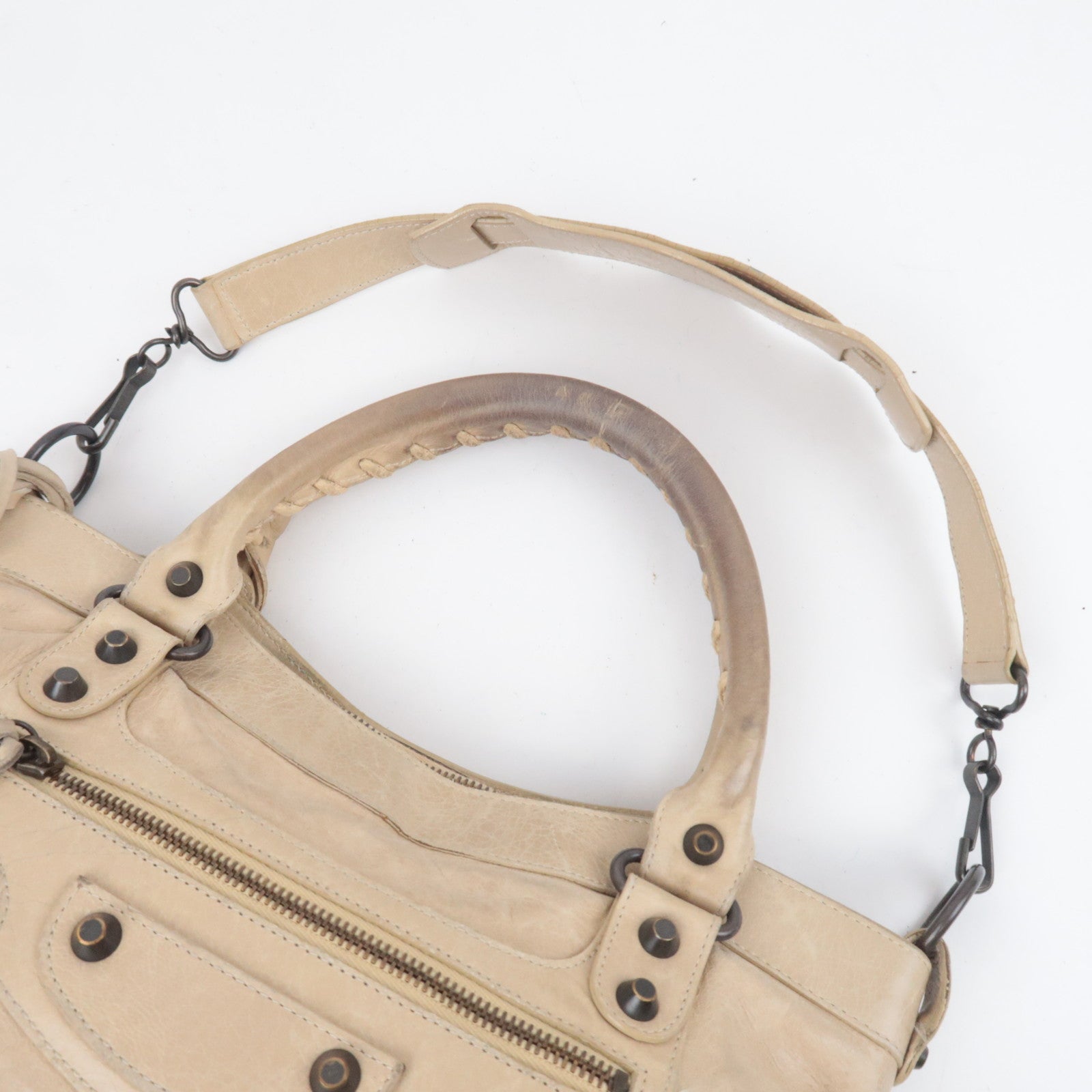 BALENCIAGA The First 2Way Leather Shoulder Bag Beige 103208