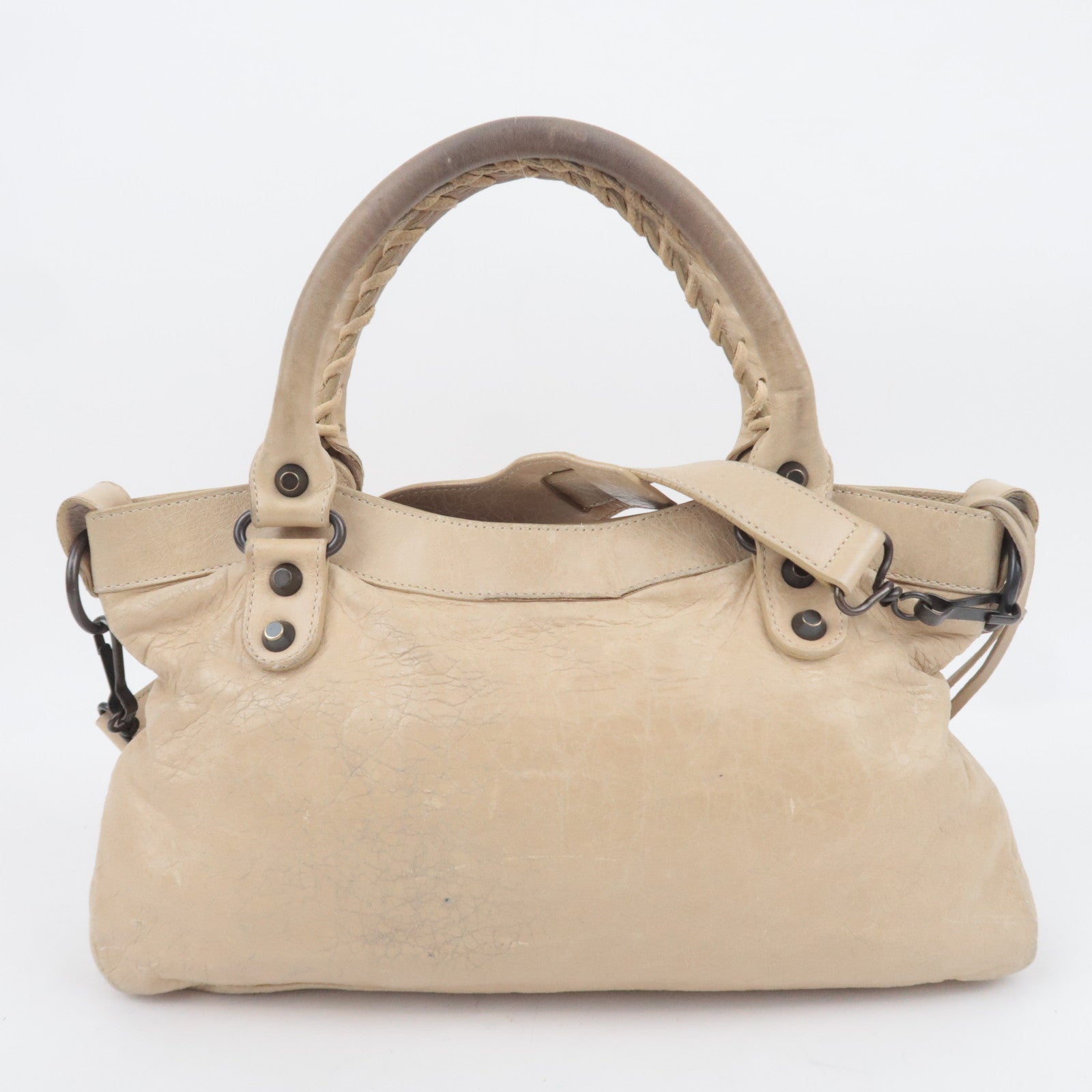 BALENCIAGA The First 2Way Leather Shoulder Bag Beige 103208