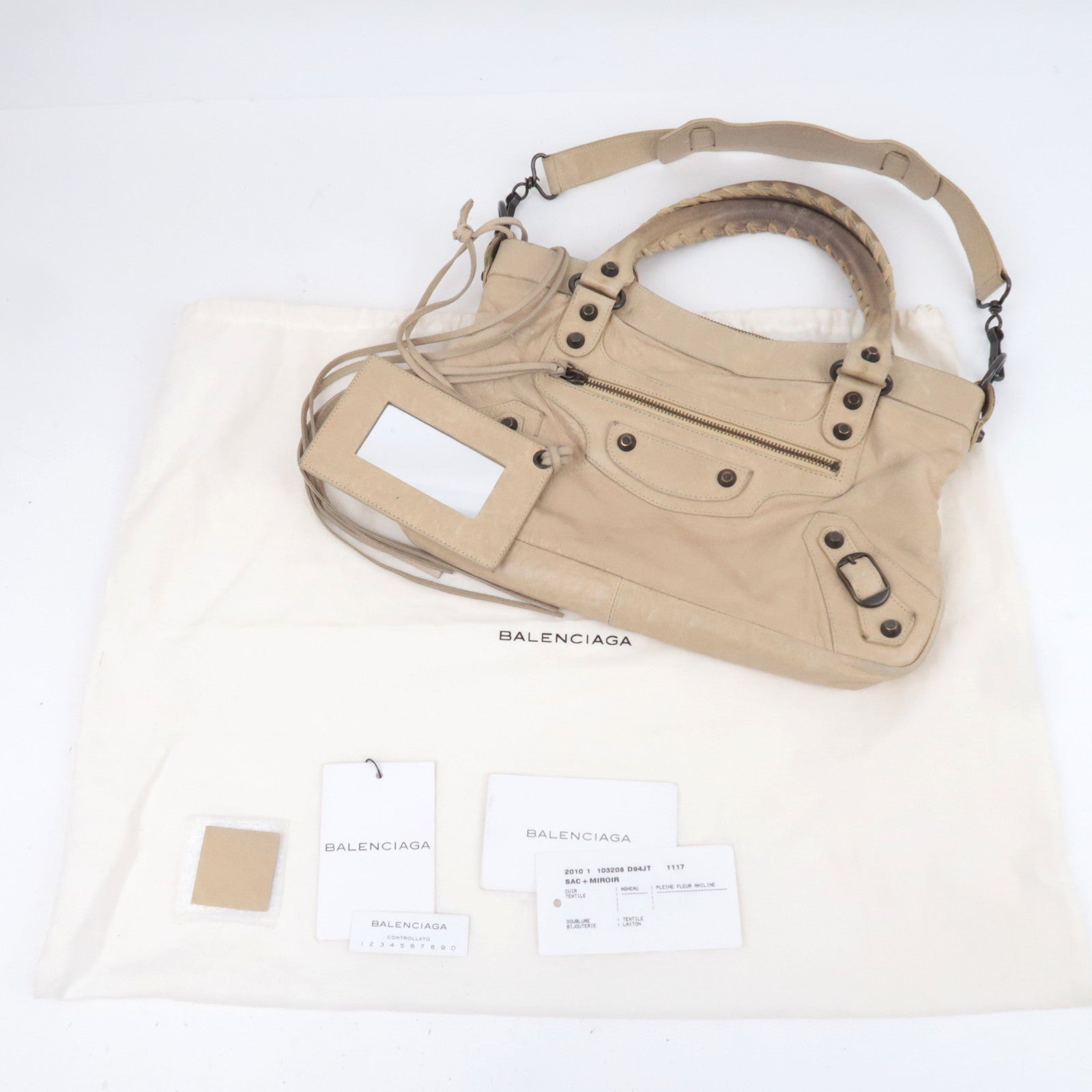 BALENCIAGA The First 2Way Leather Shoulder Bag Beige 103208