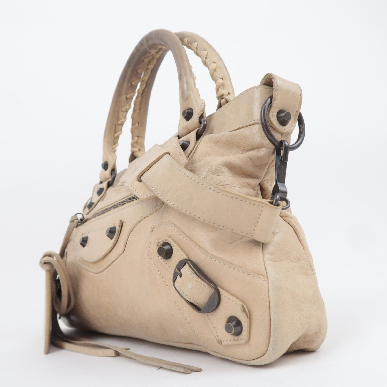 BALENCIAGA The First 2Way Leather Shoulder Bag Beige 103208