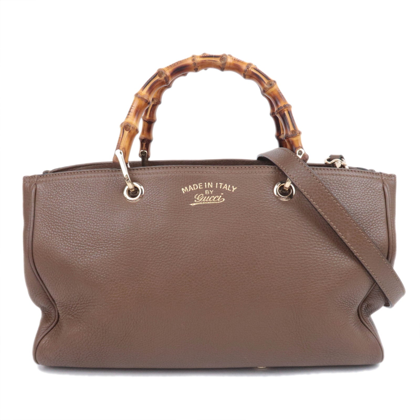 GUCCI Bamboo Shopper Medium 2Way Leather Handbag Brown 32366091031