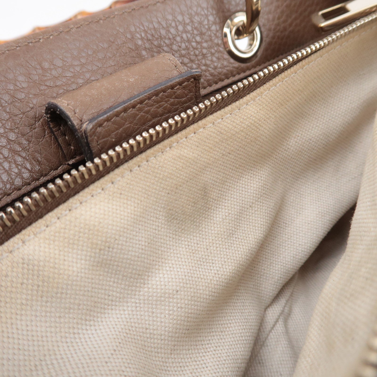 GUCCI Bamboo Shopper Medium 2Way Leather Handbag Brown 323660