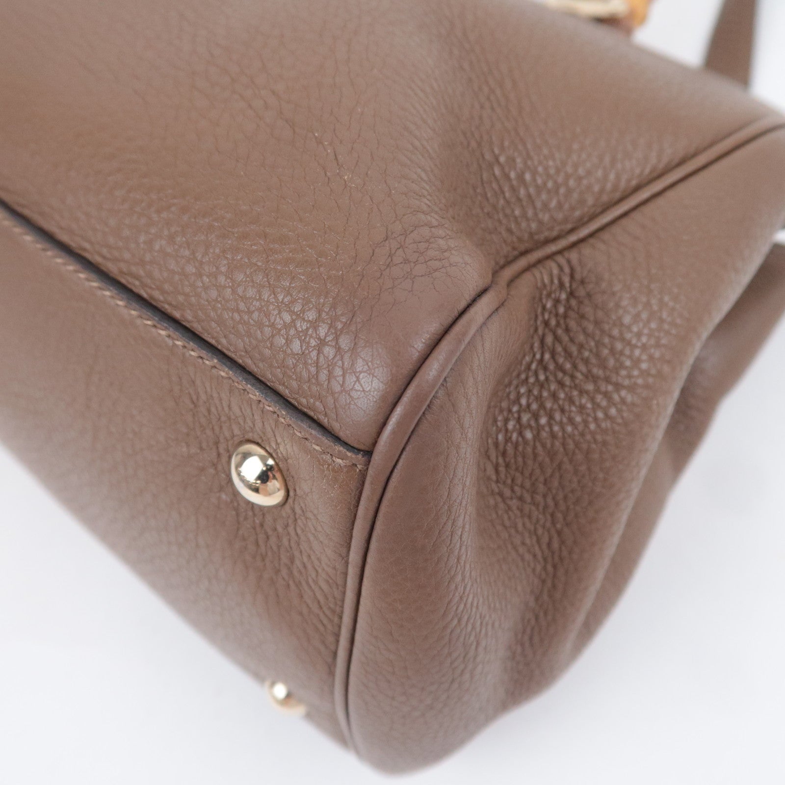 GUCCI Bamboo Shopper Medium 2Way Leather Handbag Brown 323660