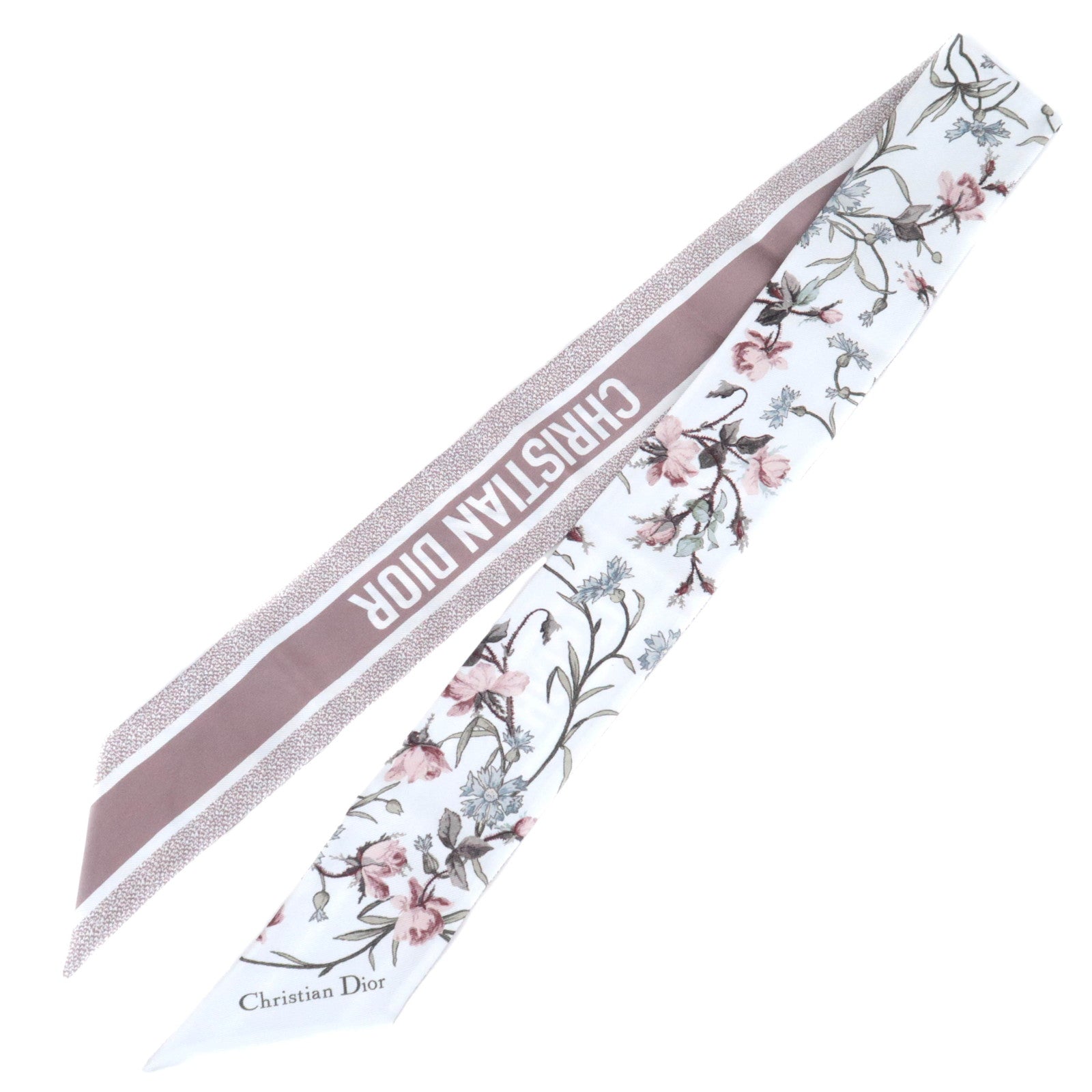 Christian Dior Mitzah Flower Print Scarf 100% Silk White Pink Beige91036