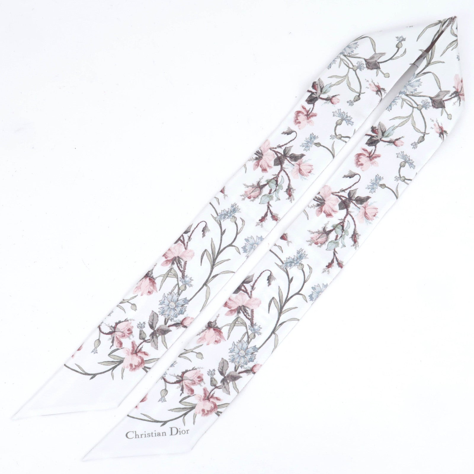 Christian Dior Mitzah Flower Print Scarf 100% Silk White Pink Beige