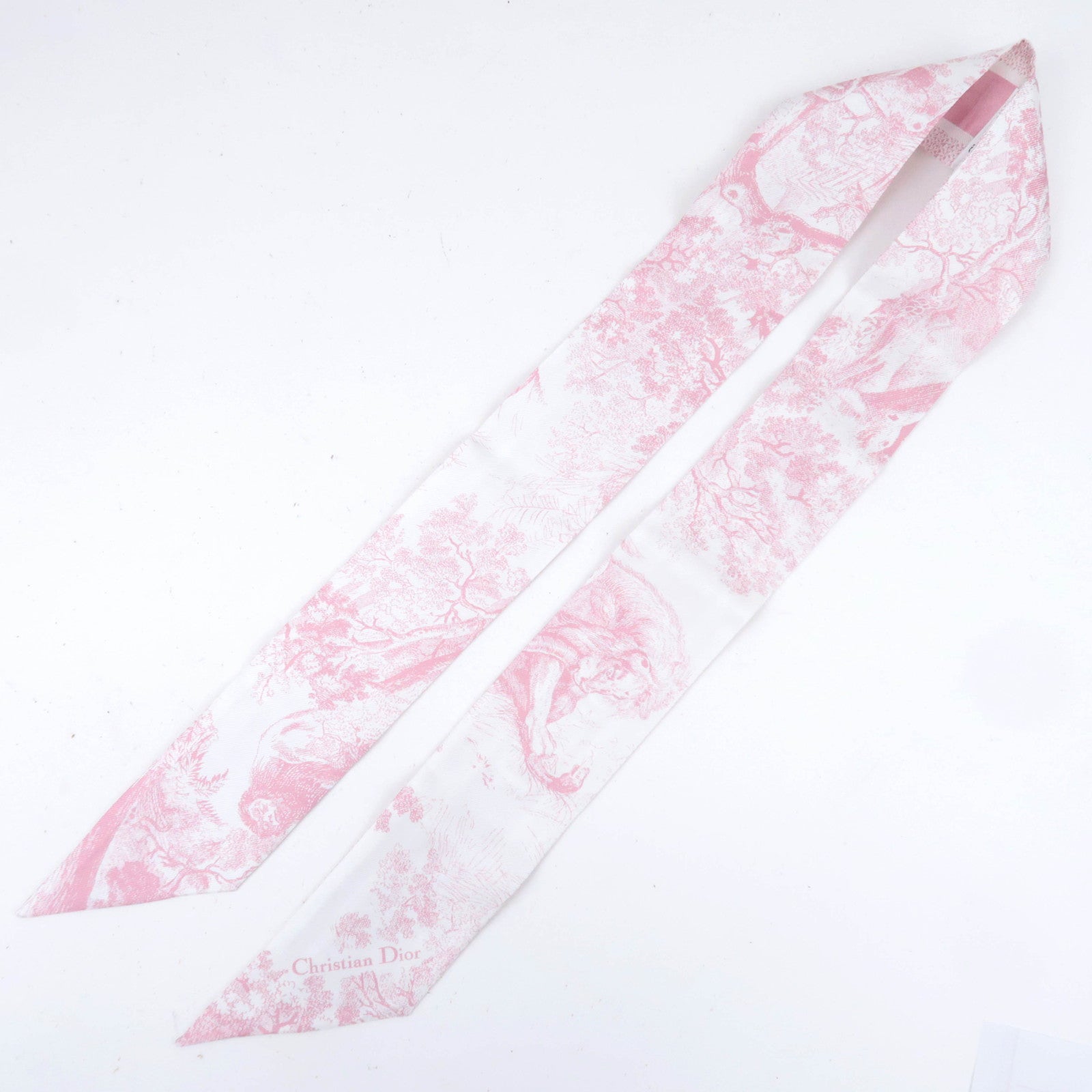 Christian Dior Mitzah Animal Print Scarf 100% Silk White Pink
