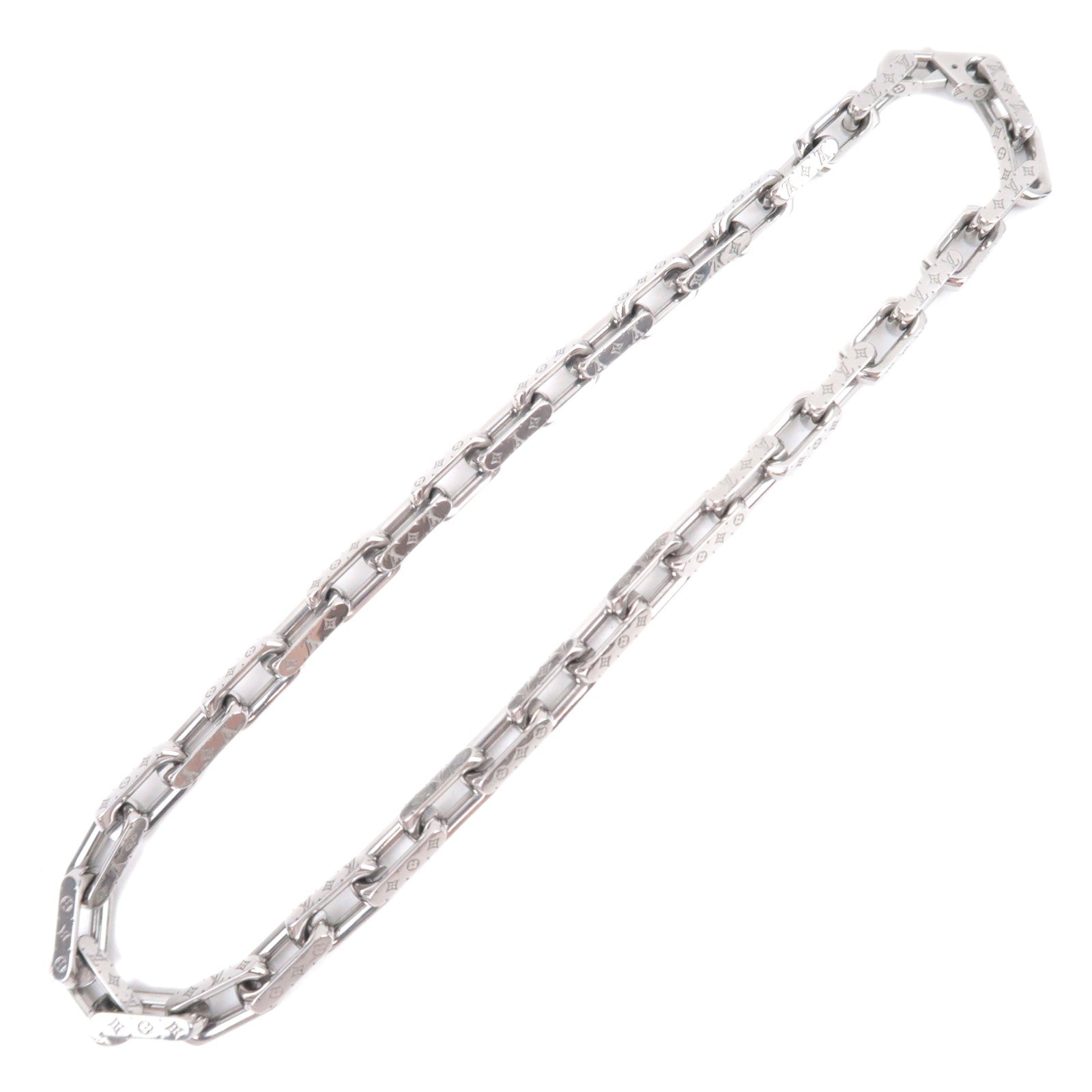 Louis Vuitton Collier Chain Monogram Necklace Silver Color M0030791039